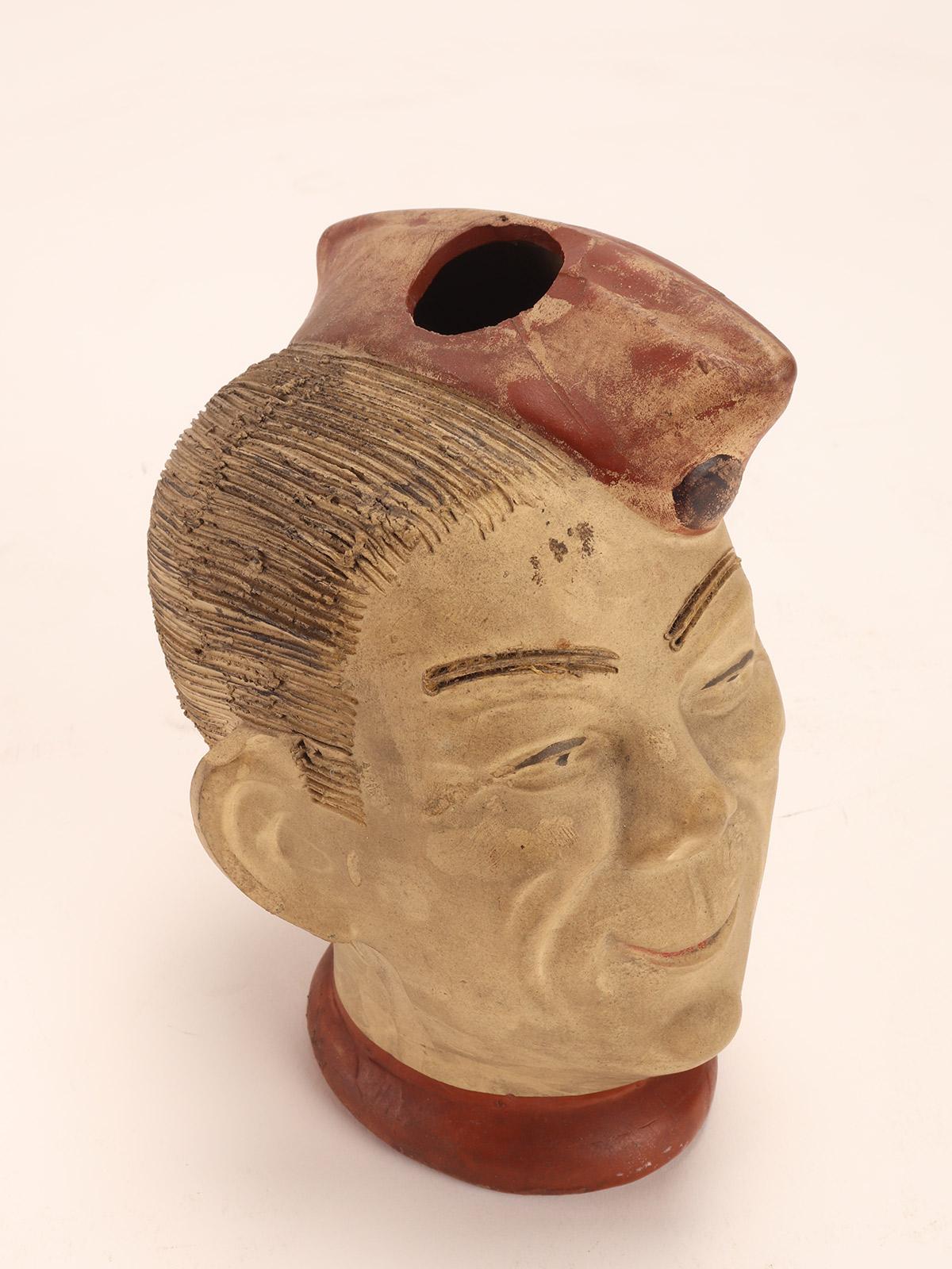 Terracotta Vase by Elmer, Depicting a Soldier’s Head, Ohio, Usa 1940’s  For Sale 1
