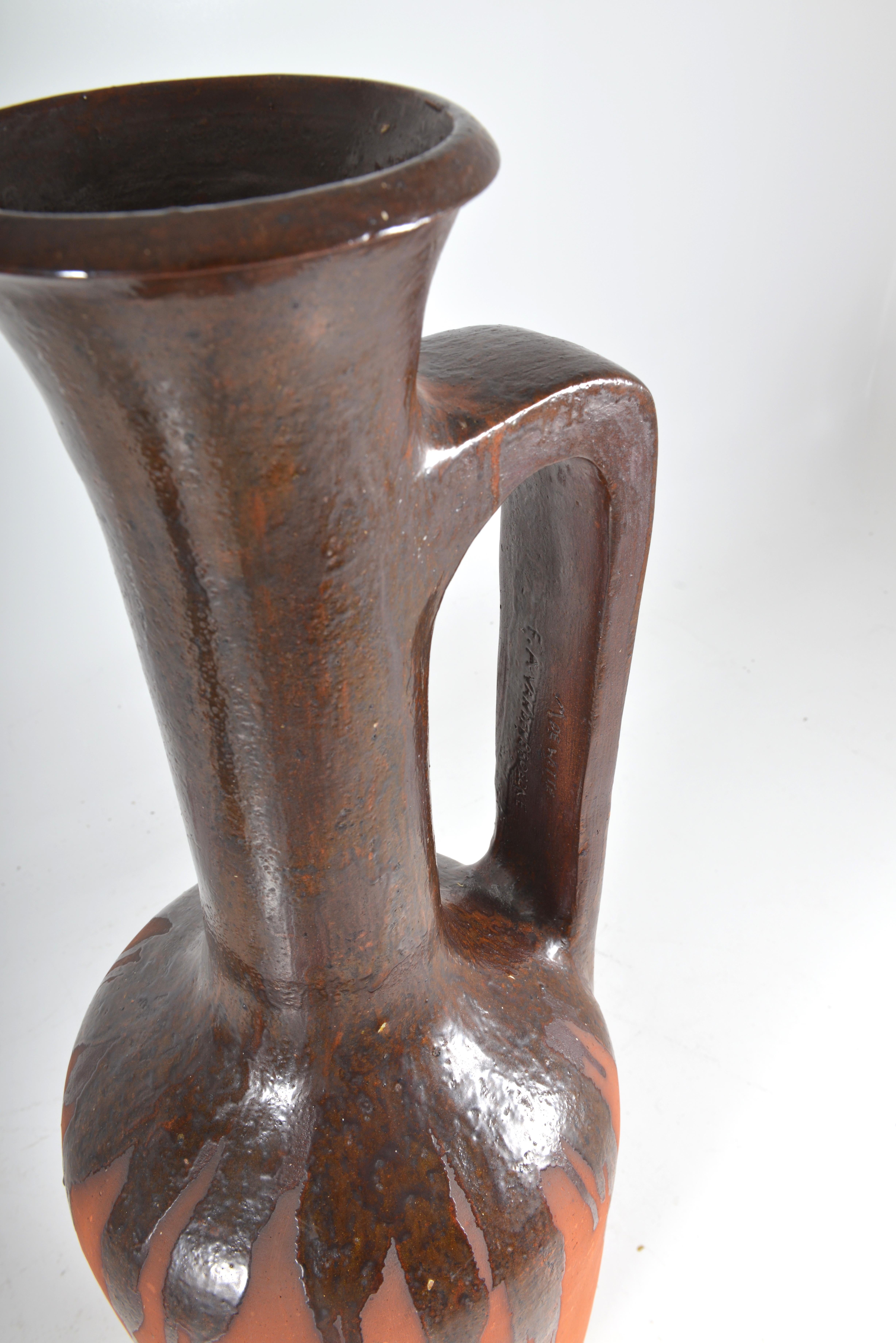 Belgian Terracotta Vase by M. De Witte and F.A. Vandenbroecke For Sale