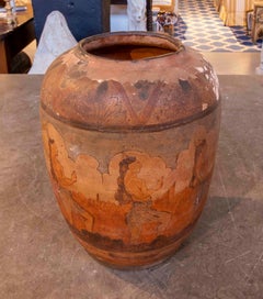 Terracotta Vase Decorated with Hand-Painted Figures