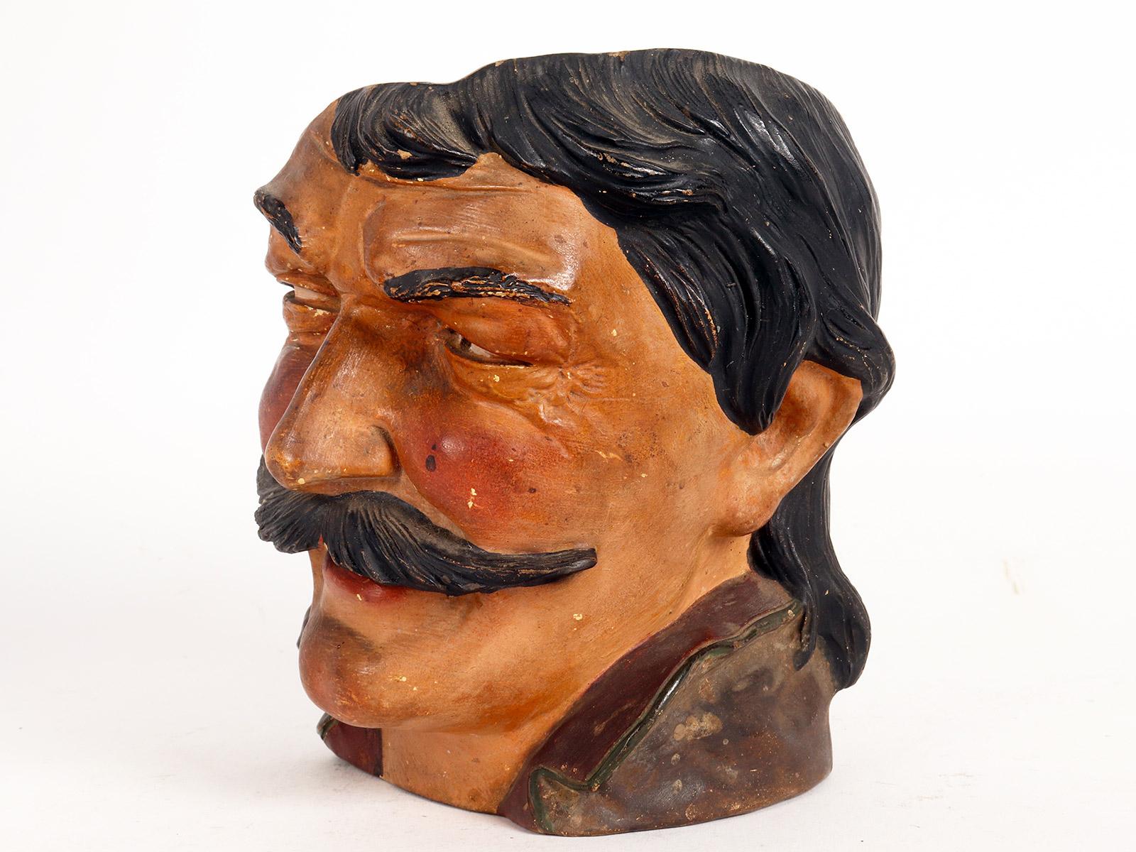 Terracotta vase depicting the head of a man with mustache, Austria 1890. In Good Condition For Sale In Milan, IT