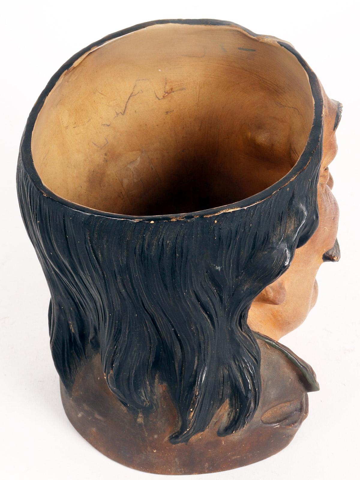 Terracotta vase depicting the head of a man with mustache, Austria 1890. For Sale 1