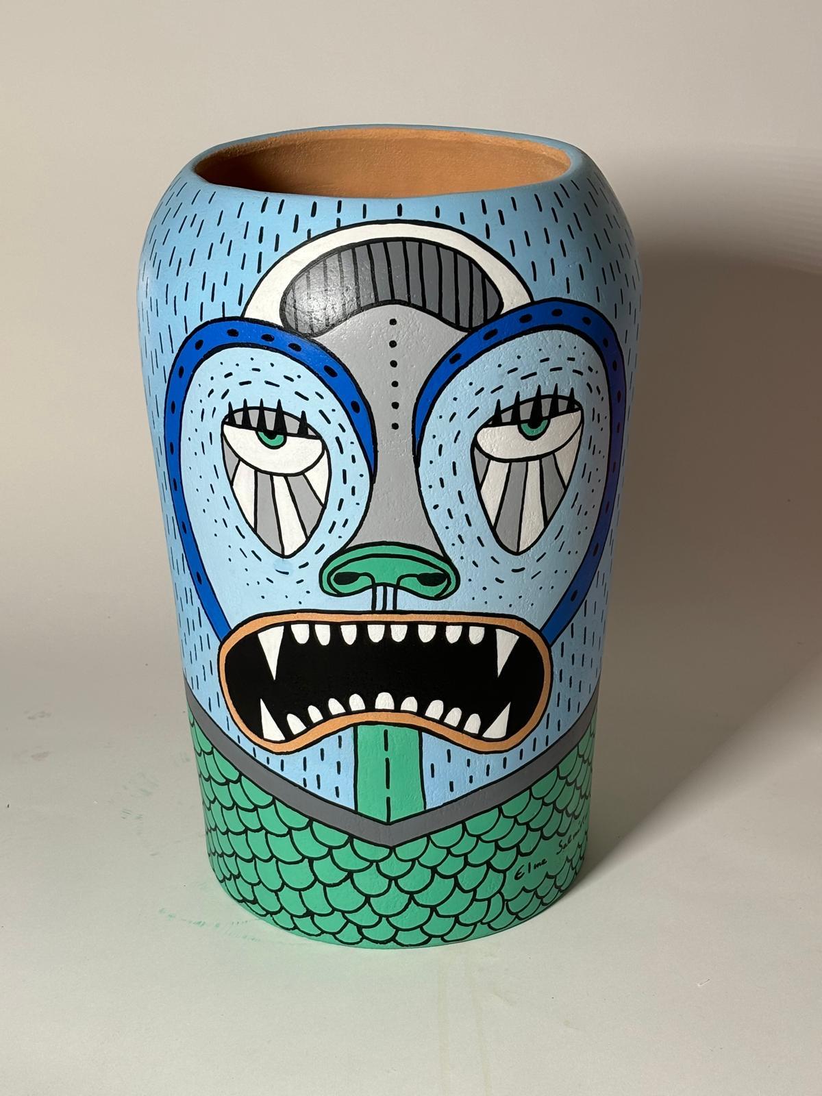 Moderne Vase en terre cuite de la collection Vasi diVisi par Elena Salmistraro en vente