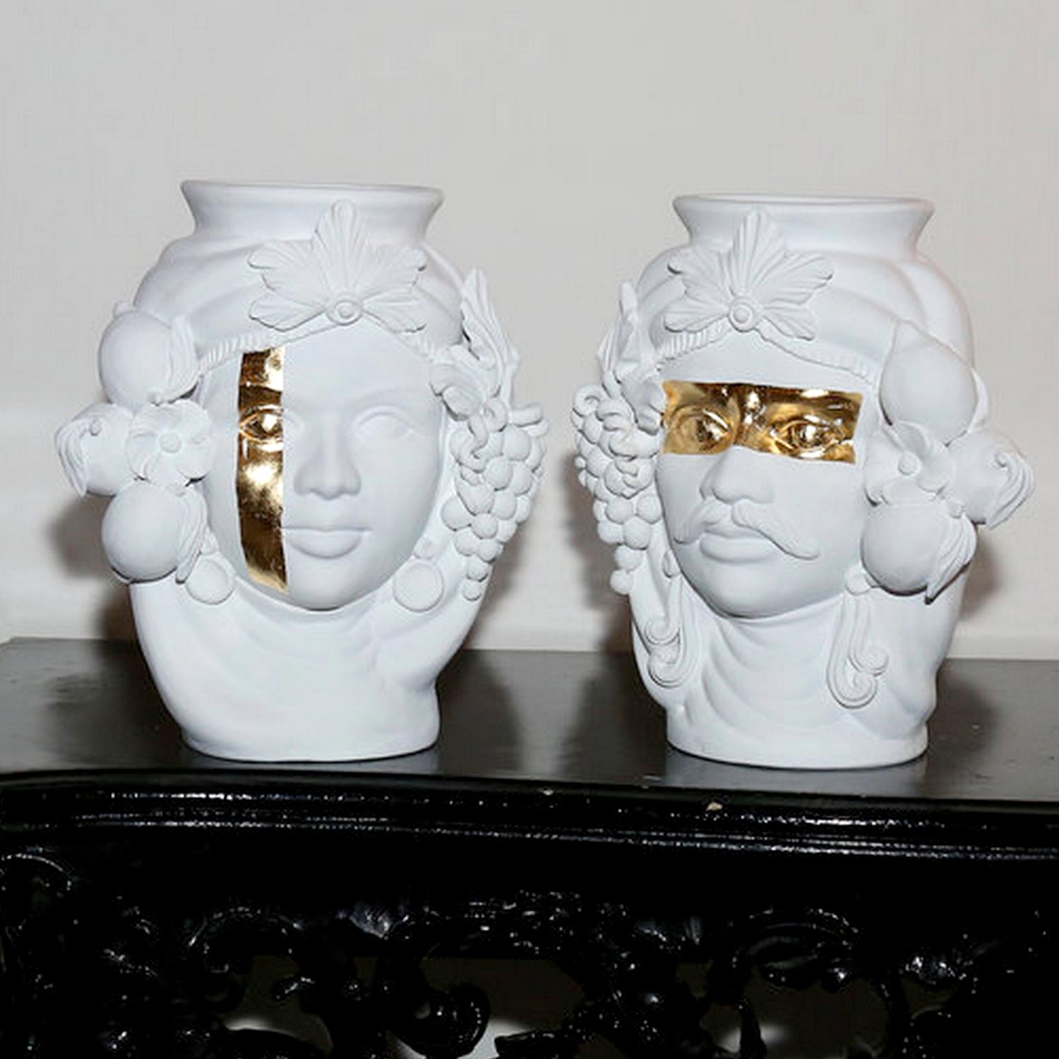 Italian In stock in Los Angeles, Gold / White Vase, by Stefania Boemi, Made in Italy For Sale