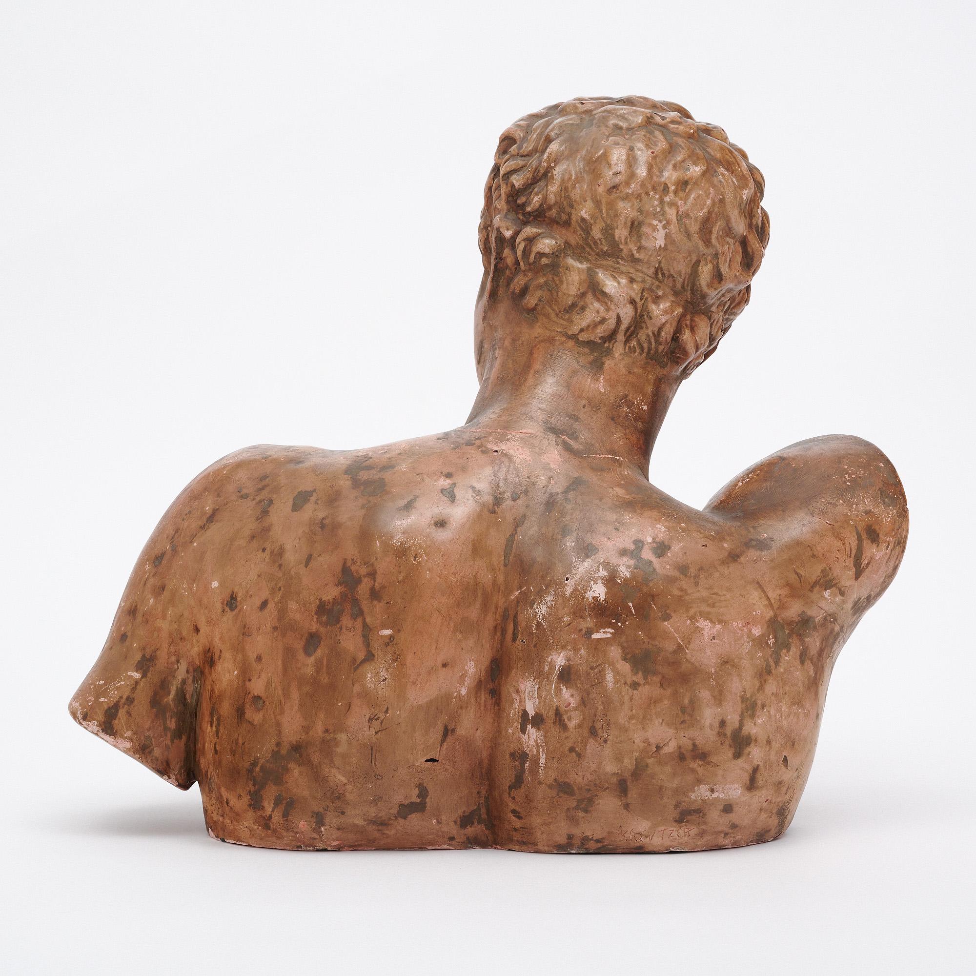 Terracotta Busto di Hermes francese d'epoca in terracotta in vendita