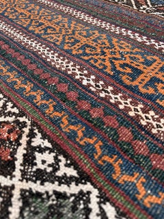 Terracotta Vintage Kurdish Banded Kilim Rug • Handmade Tribal Flatweave Wool