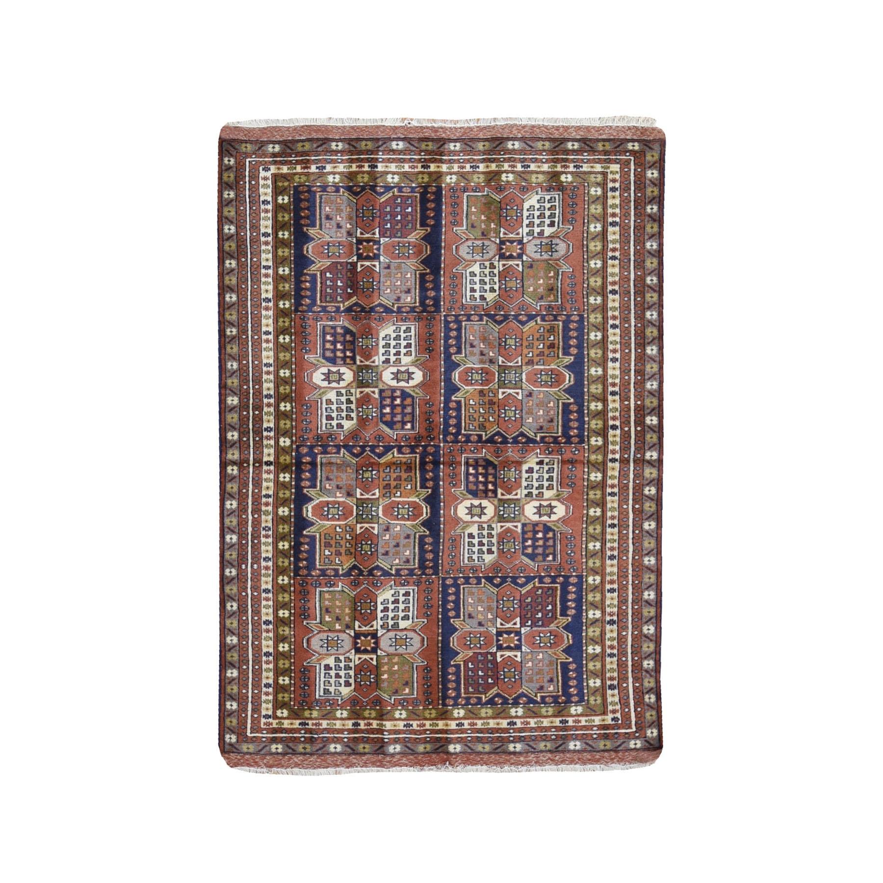 Terracotta Vintage Persian Abadeh Block Design Pure Wool Hand Knotted Rug For Sale