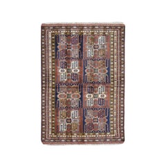Terracotta Retro Persian Abadeh Block Design Pure Wool Hand Knotted Rug