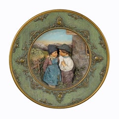 Terracotta Wall Plate with Lovely Children in Traditional Costumes by Johann Mar
