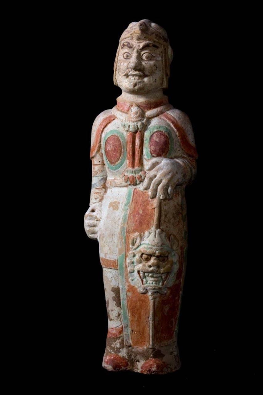Painted Terracotta Warrior with Shield - Northern Wei Dynasty, China '386-557 AD'