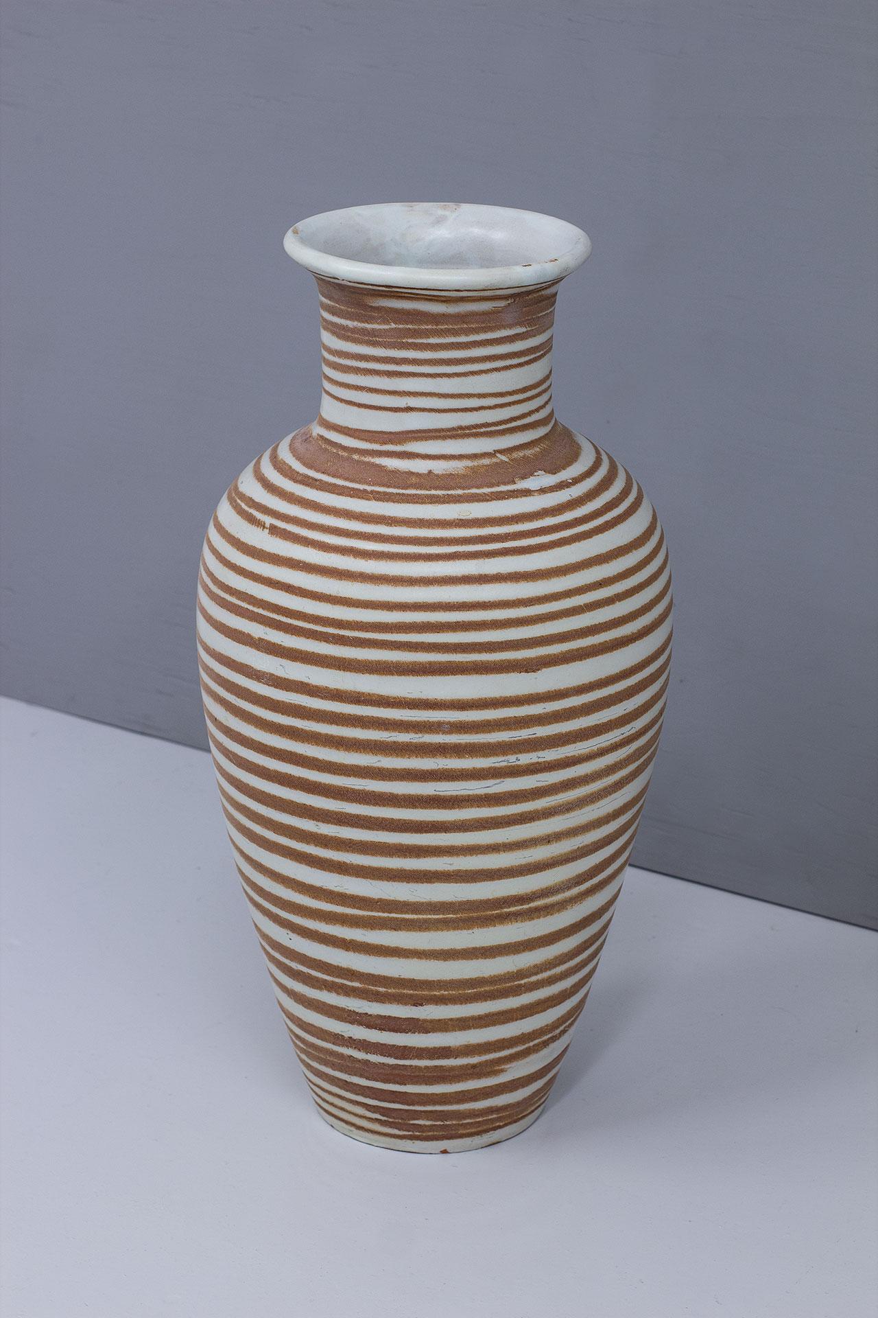 Swedish Terracotta, White Ceramic Floor Vase by Anna-Lisa Thomson, Sweden For Sale