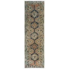 Terracotta Wide Runner Vintage and Worn Down Persian Heriz Hand Knotted Bohemian