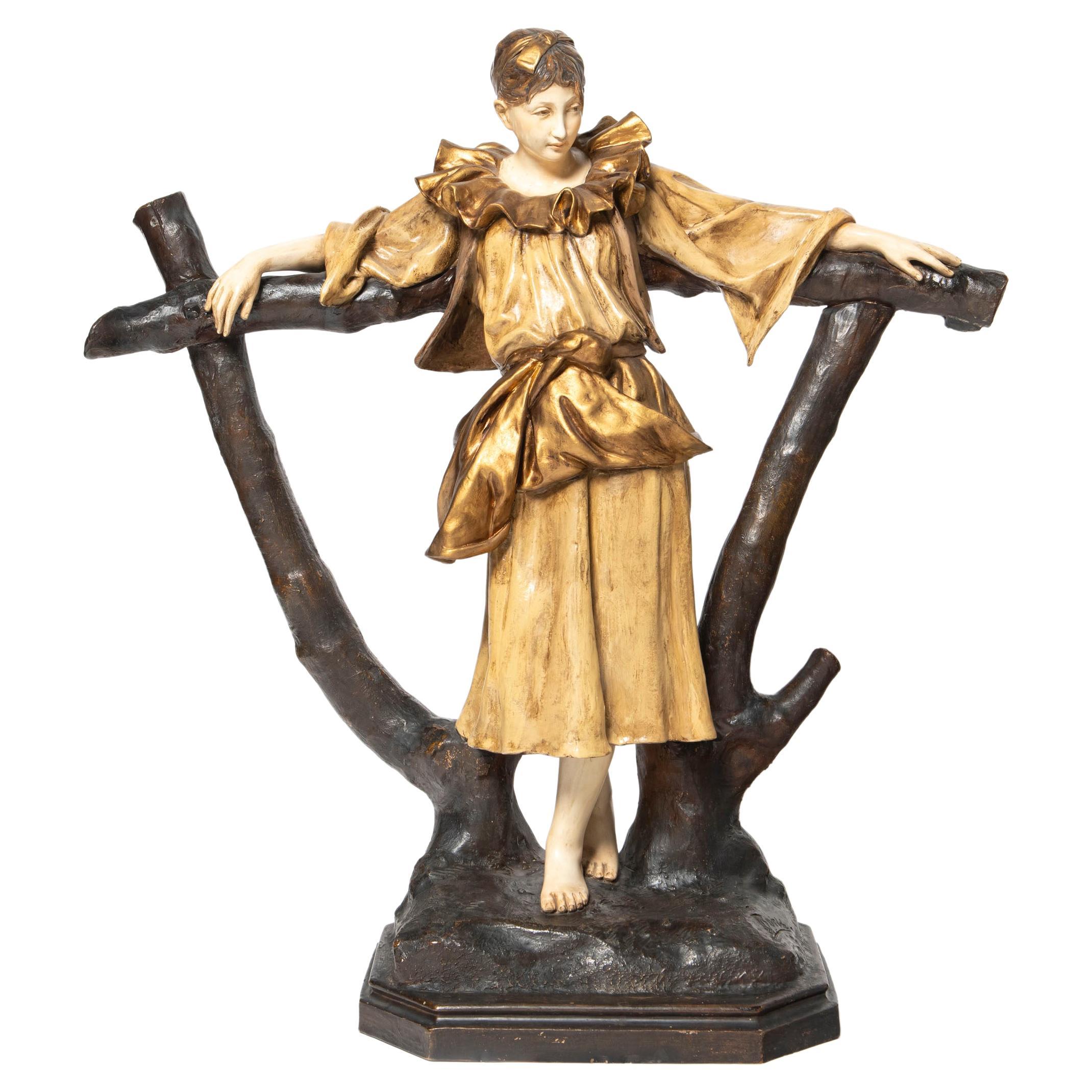 Terracotta Woman Sculpture Signed Goldscheider, Austria, circa 1900 For Sale
