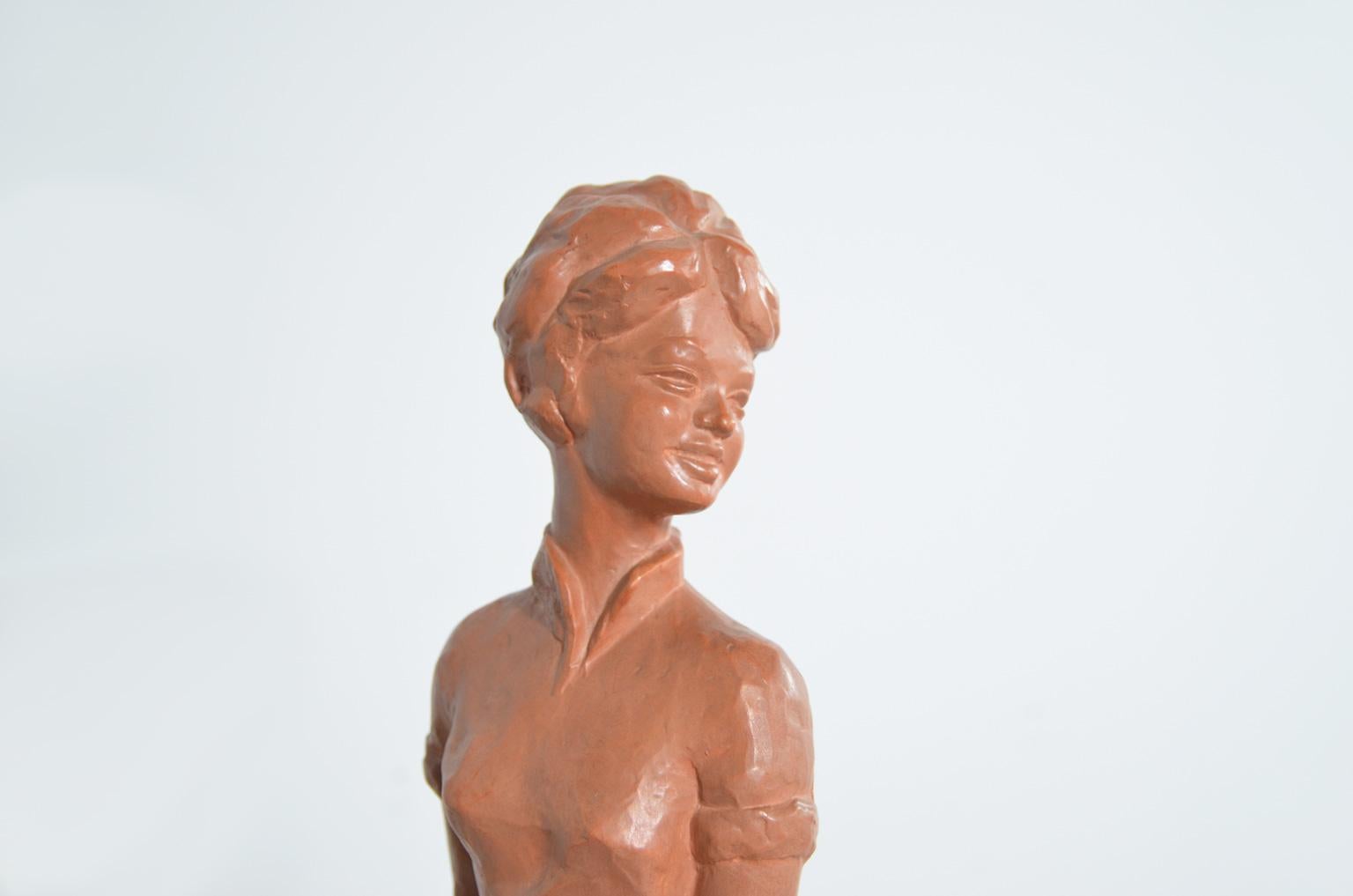Mid-20th Century Terracotta Sculpture of a Young Lady by Belgian artist Paul Sersté