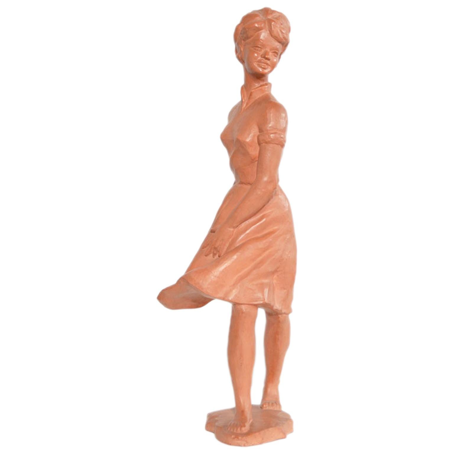 Terracotta Sculpture of a Young Lady by Belgian artist Paul Sersté