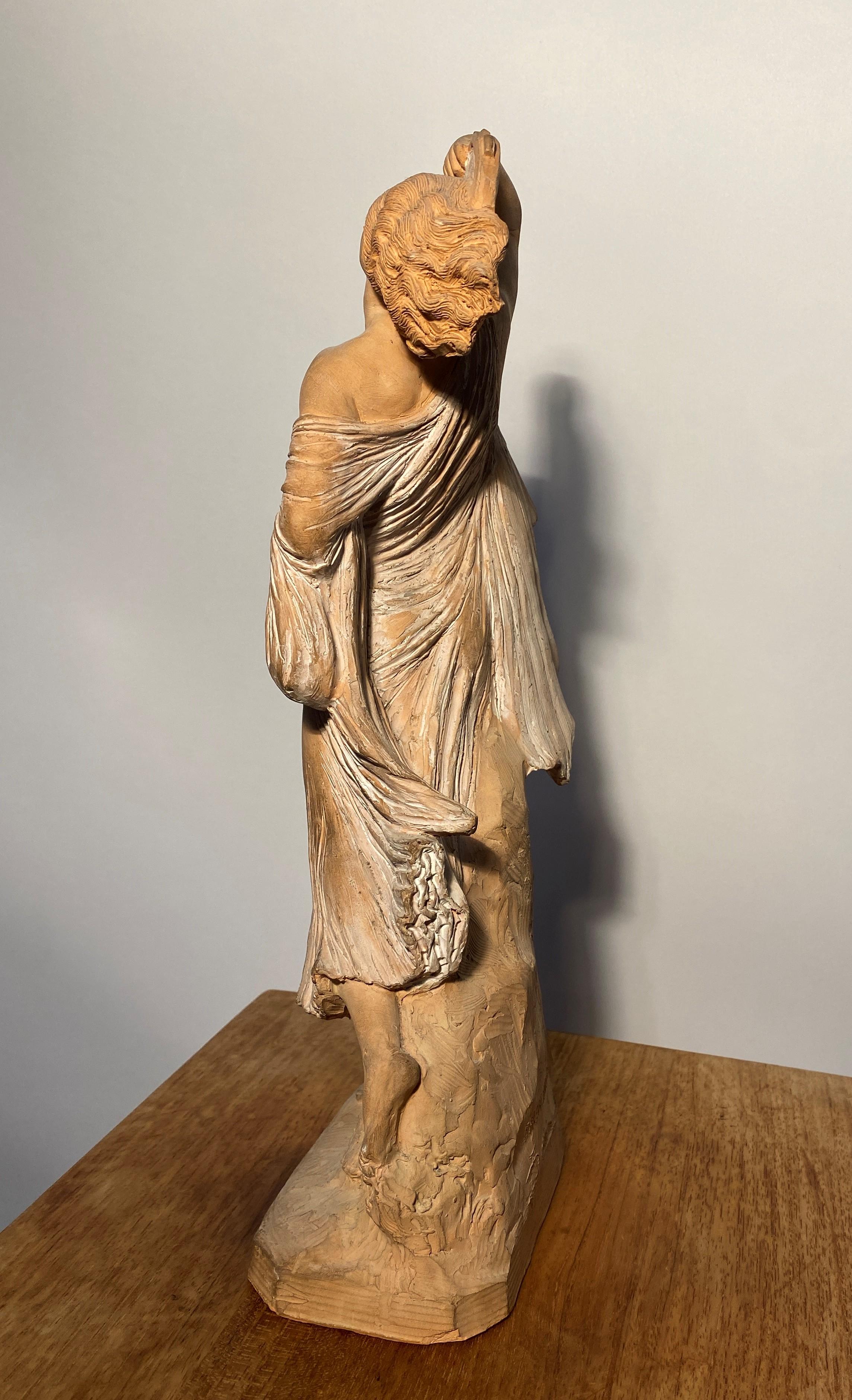 Terracotta Young Woman with Tambourine by Joseph Emmanuel Cormier Dit For Sale 2