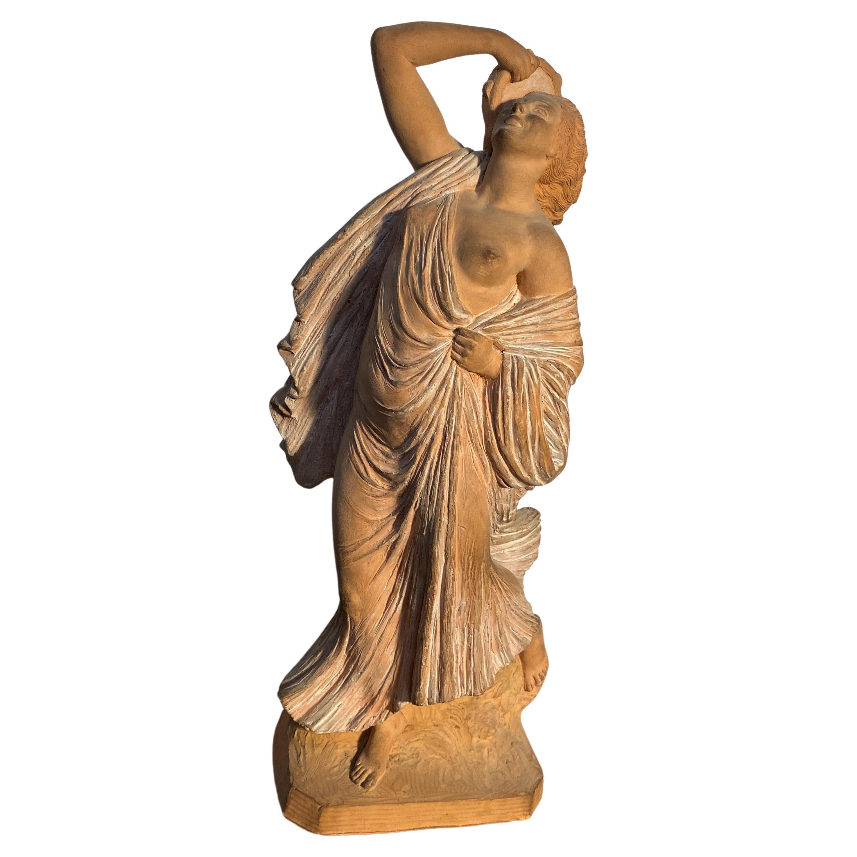 Terracotta Young Woman with Tambourine by Joseph Emmanuel Cormier Dit For Sale