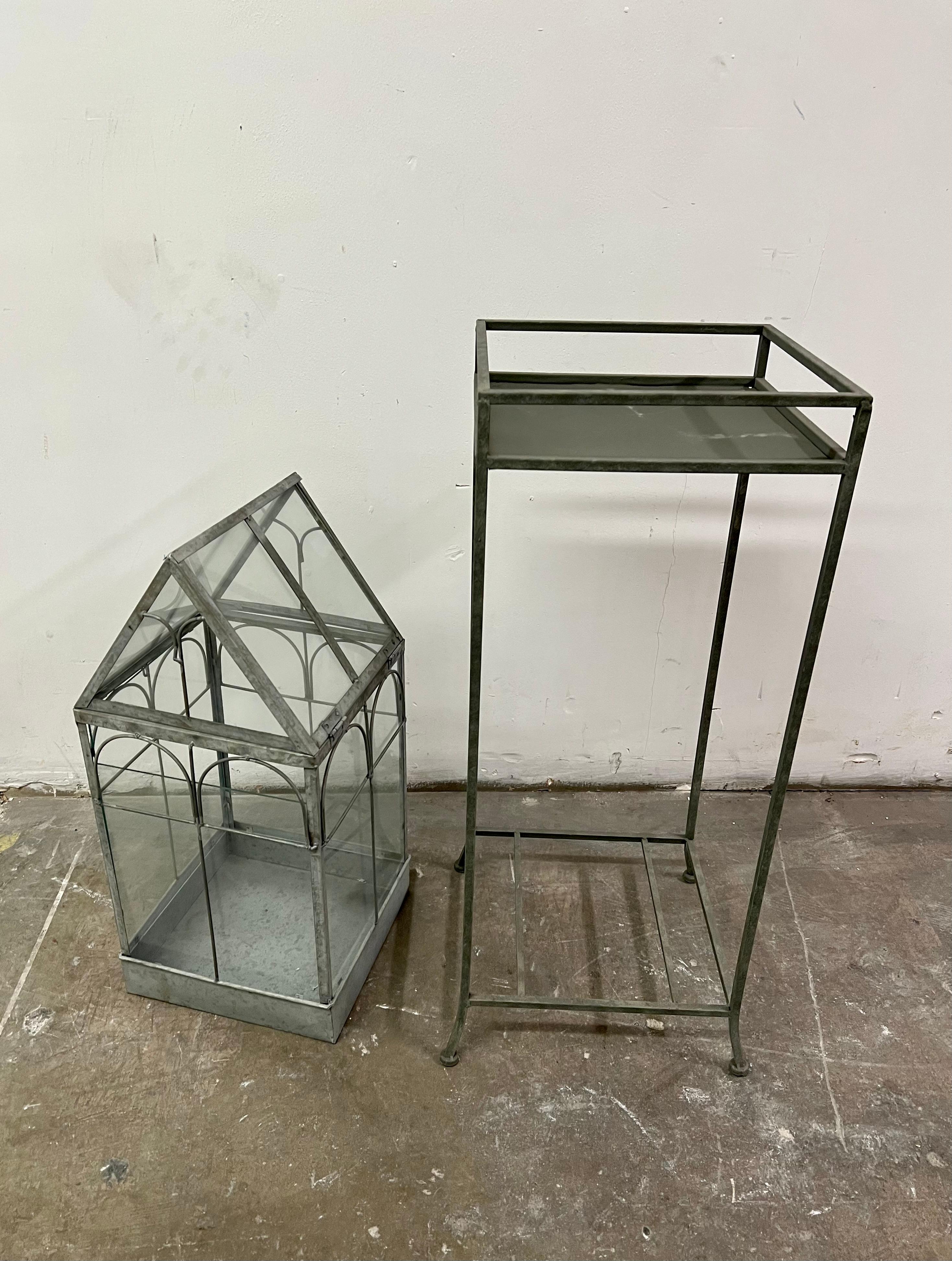 Metal Terrarium Greenhouse on Stand with Open Pedestal