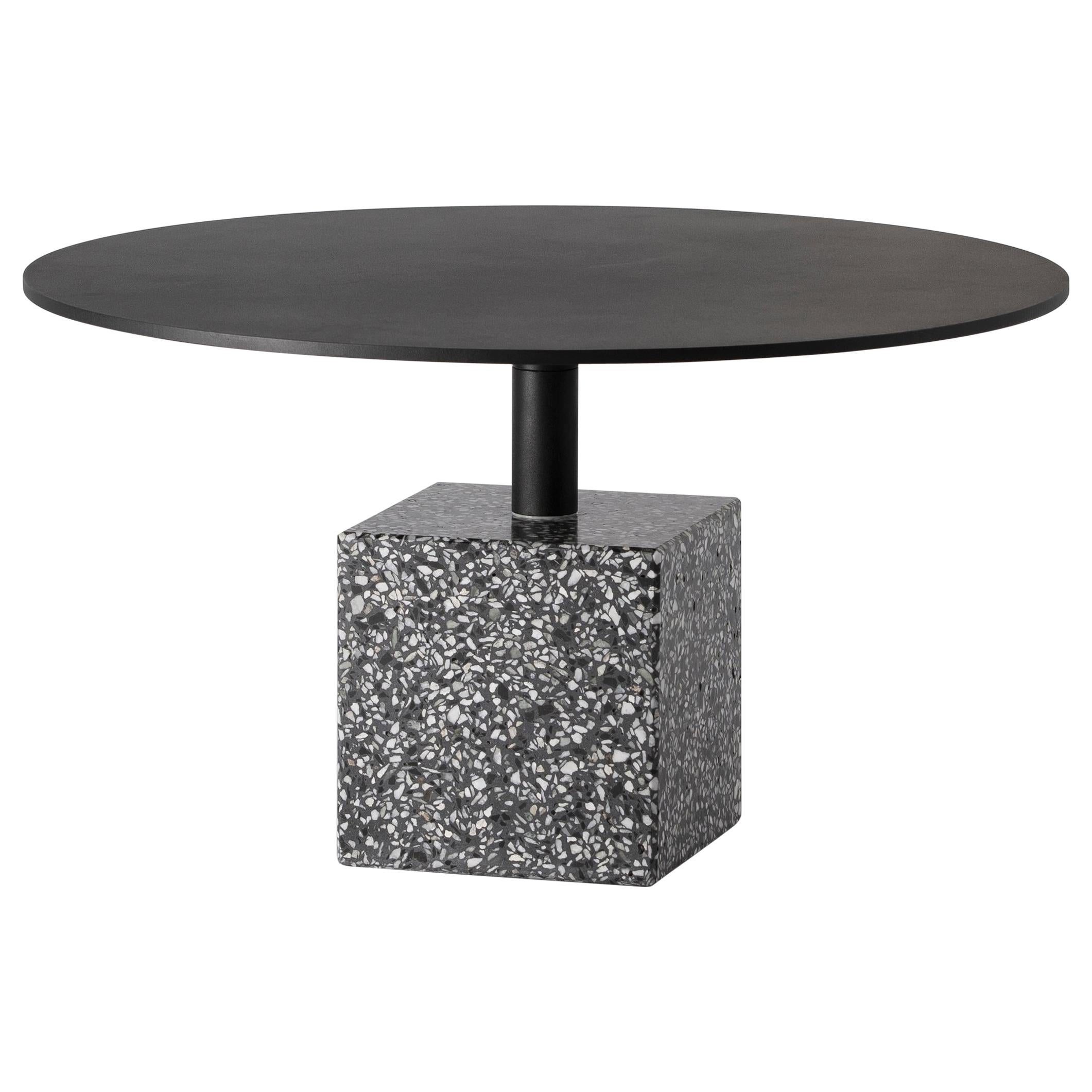 Terrazo and Aluminum Side Table, ‘Ding, ’ Black, from Terrazo Collection by Bentu