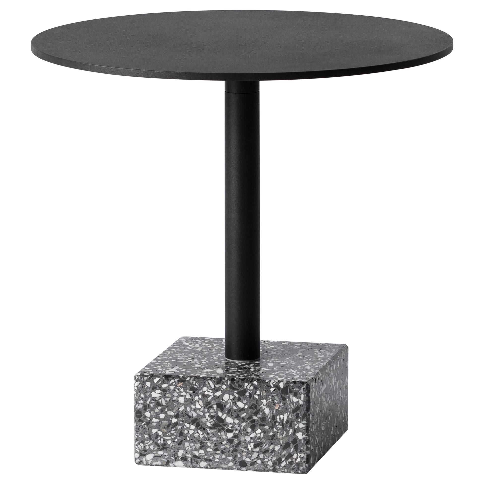 Terrazo and Aluminum Side Table, ‘Ding, ’ Black, from Terrazo Collection by Bentu