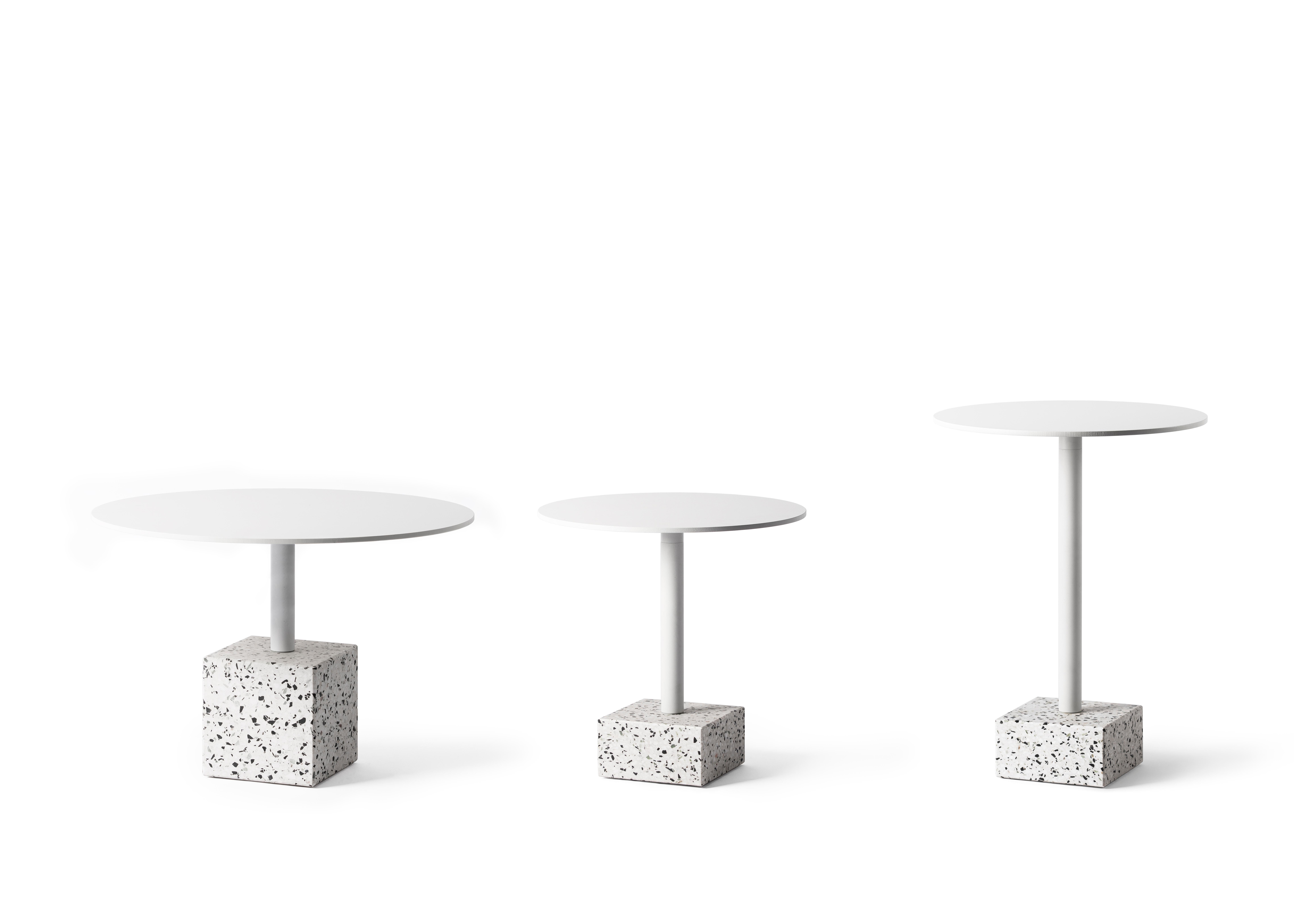 Contemporary Terrazo and ALuminum Side Table, ‘Ding, ’ White, from Terrazo Collection by Bentu