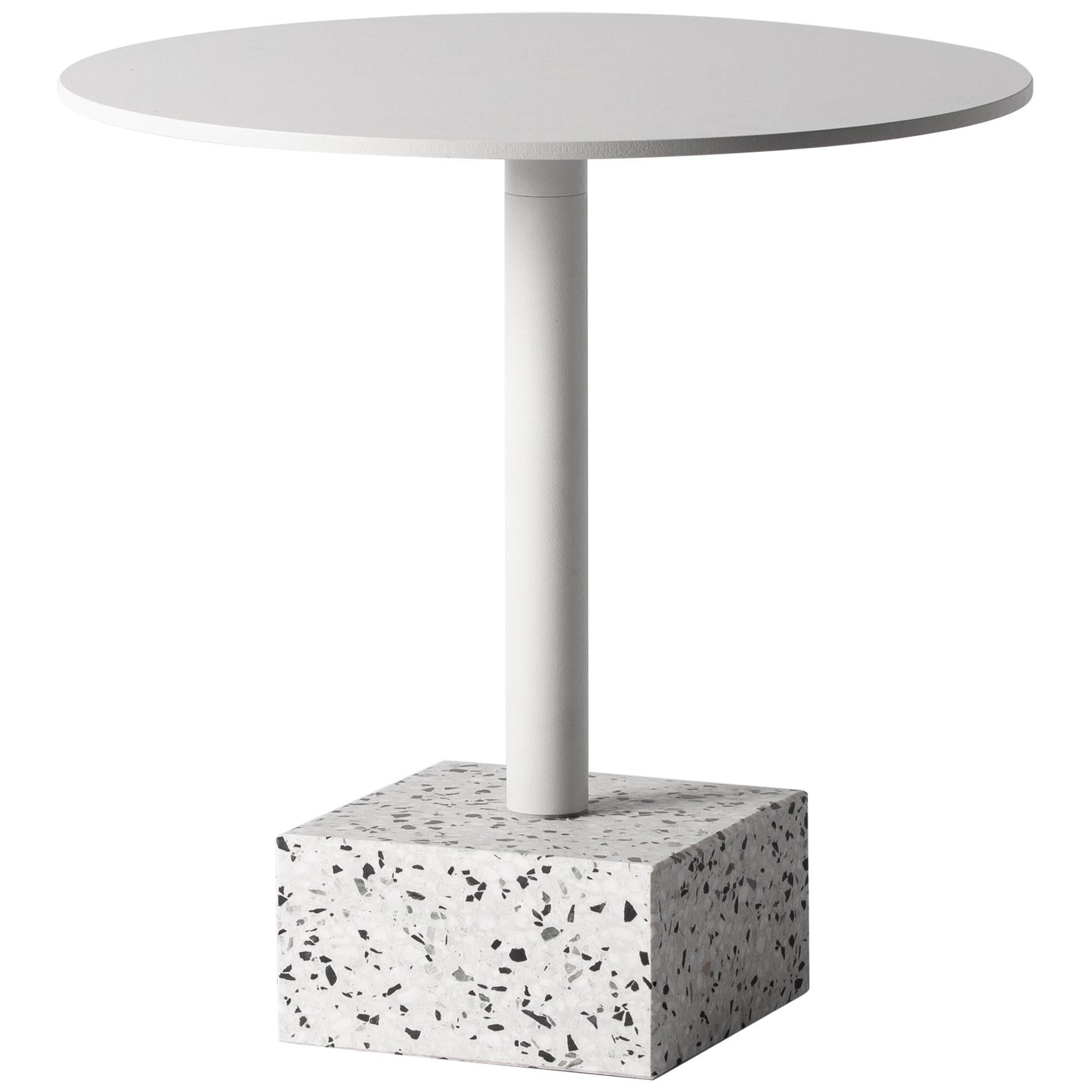 Terrazo and ALuminum Side Table, ‘Ding, ’ White, from Terrazo Collection by Bentu