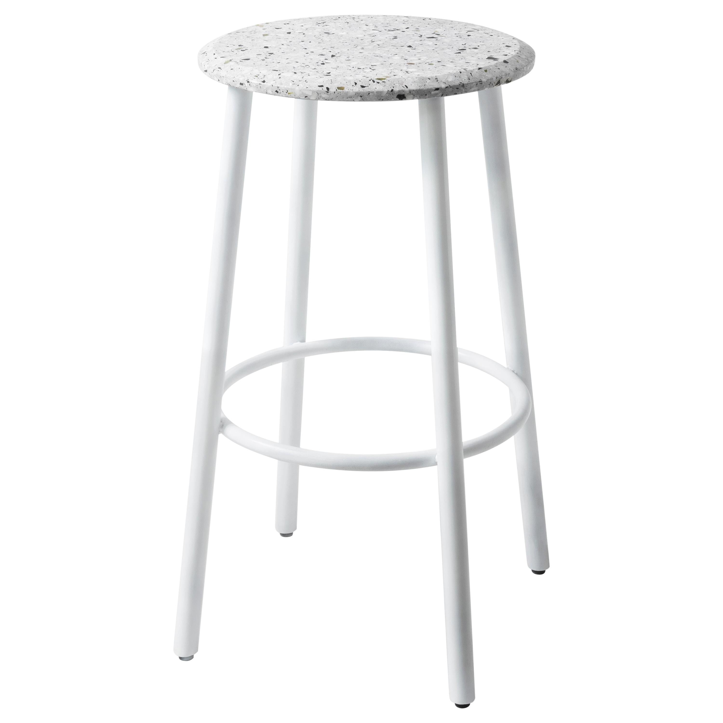 Terrazo and Powder Coated Steel Bar Stool, ‘Ping, ’ White, from Terrazo