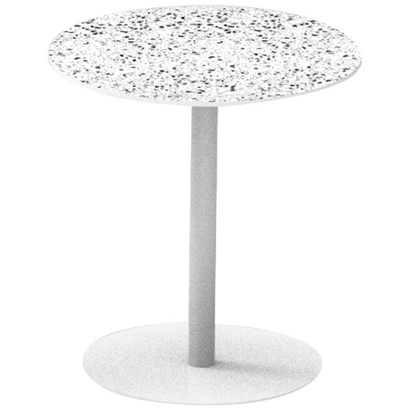 Terrazo and Powder-Coated Steel Round Table, ‘I, ’ White, H75 cm, from Terrazo