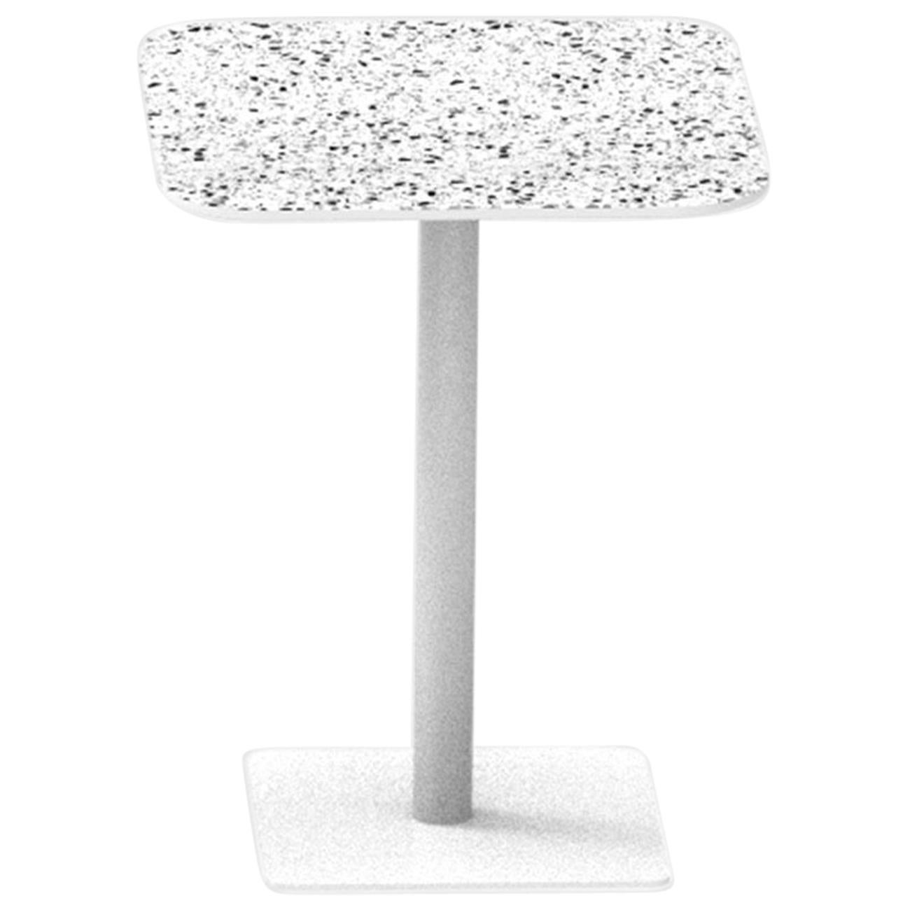 Terrazo and Powder-Coated Steel Square Table, ‘i, ’ White, from Terrazo