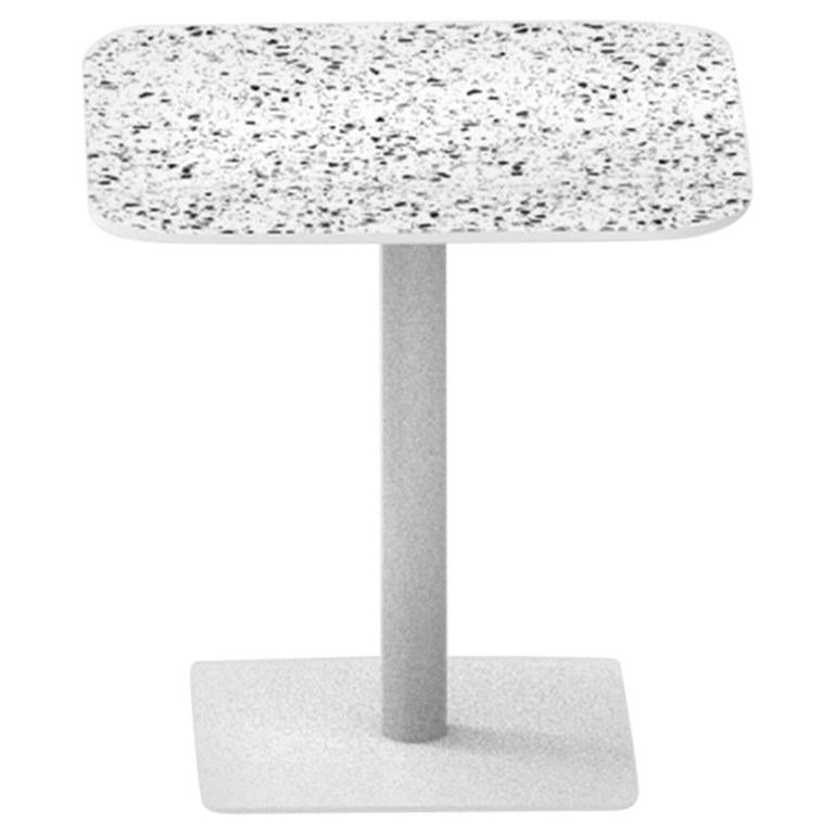 Terrazo and Powder Coated Steel Square Table, ‘I, ’ White, H45 cm, from Terrazo