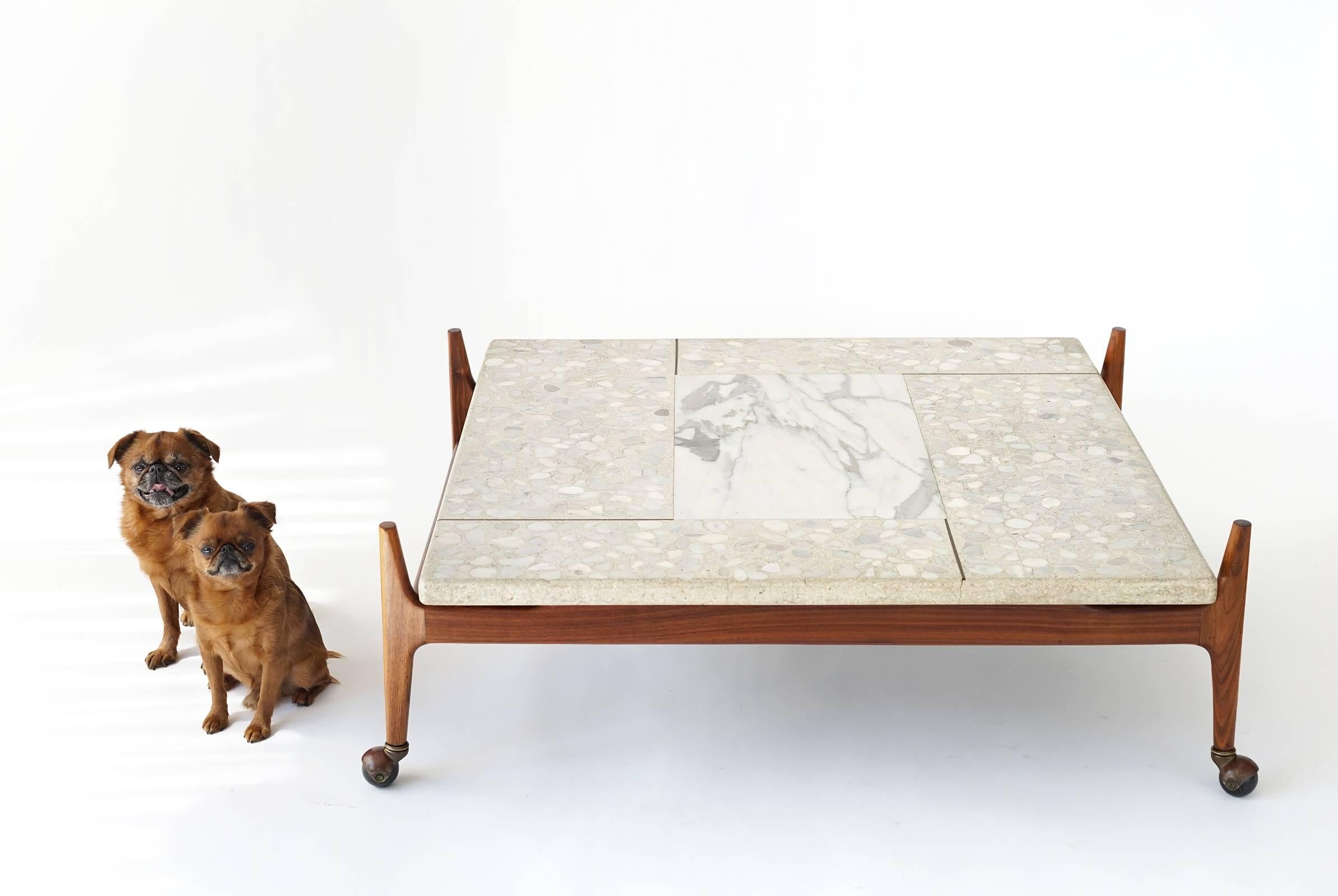 American Terrazzo and Walnut Coffee Table by Harvey Probber