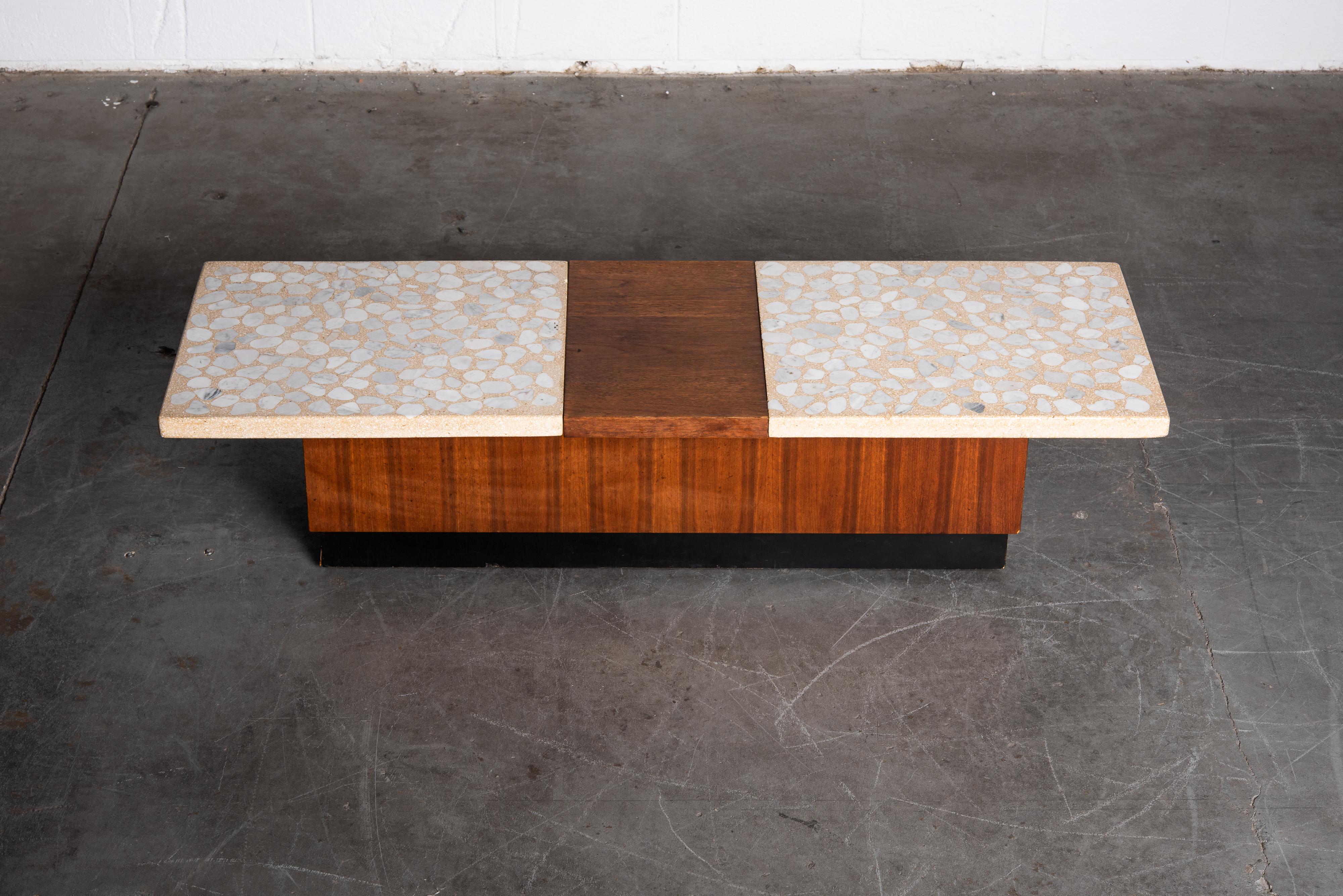 American Terrazzo and Walnut Harvey Probber Style Coffee Table or Bench, c. 1960