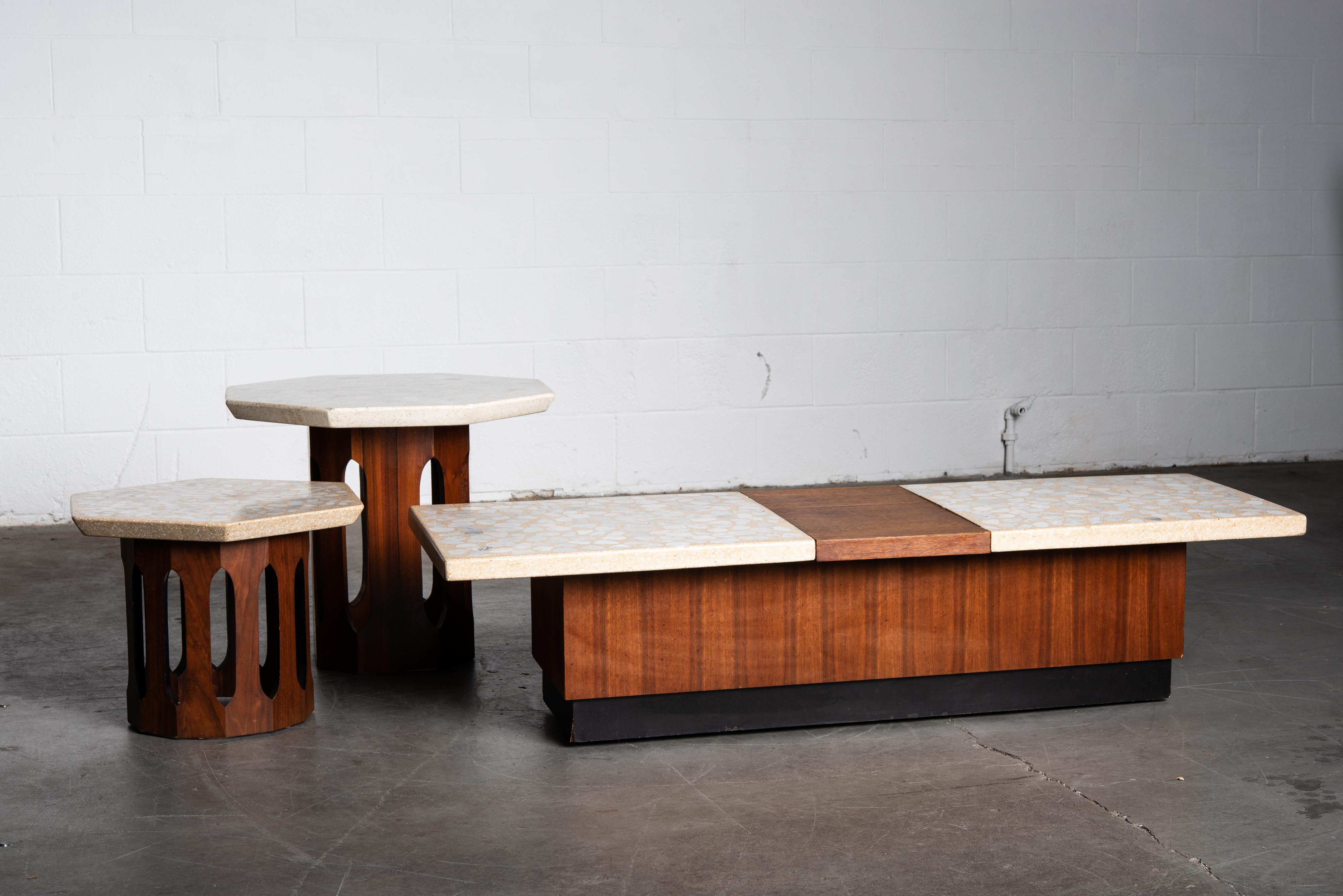Mid-Century Modern Terrazzo and Walnut Harvey Probber Style Side and Coffee Tables Set, c. 1960
