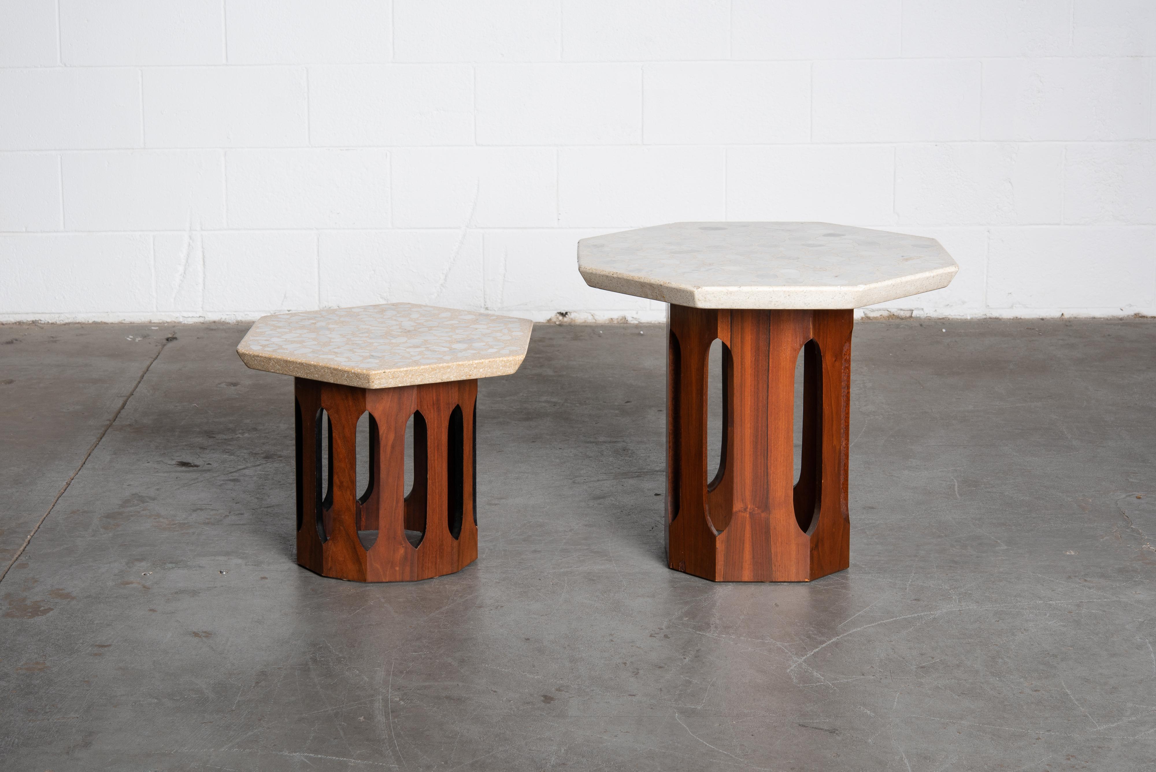 Mid-20th Century Terrazzo and Walnut Harvey Probber Style Side and Coffee Tables Set, c. 1960