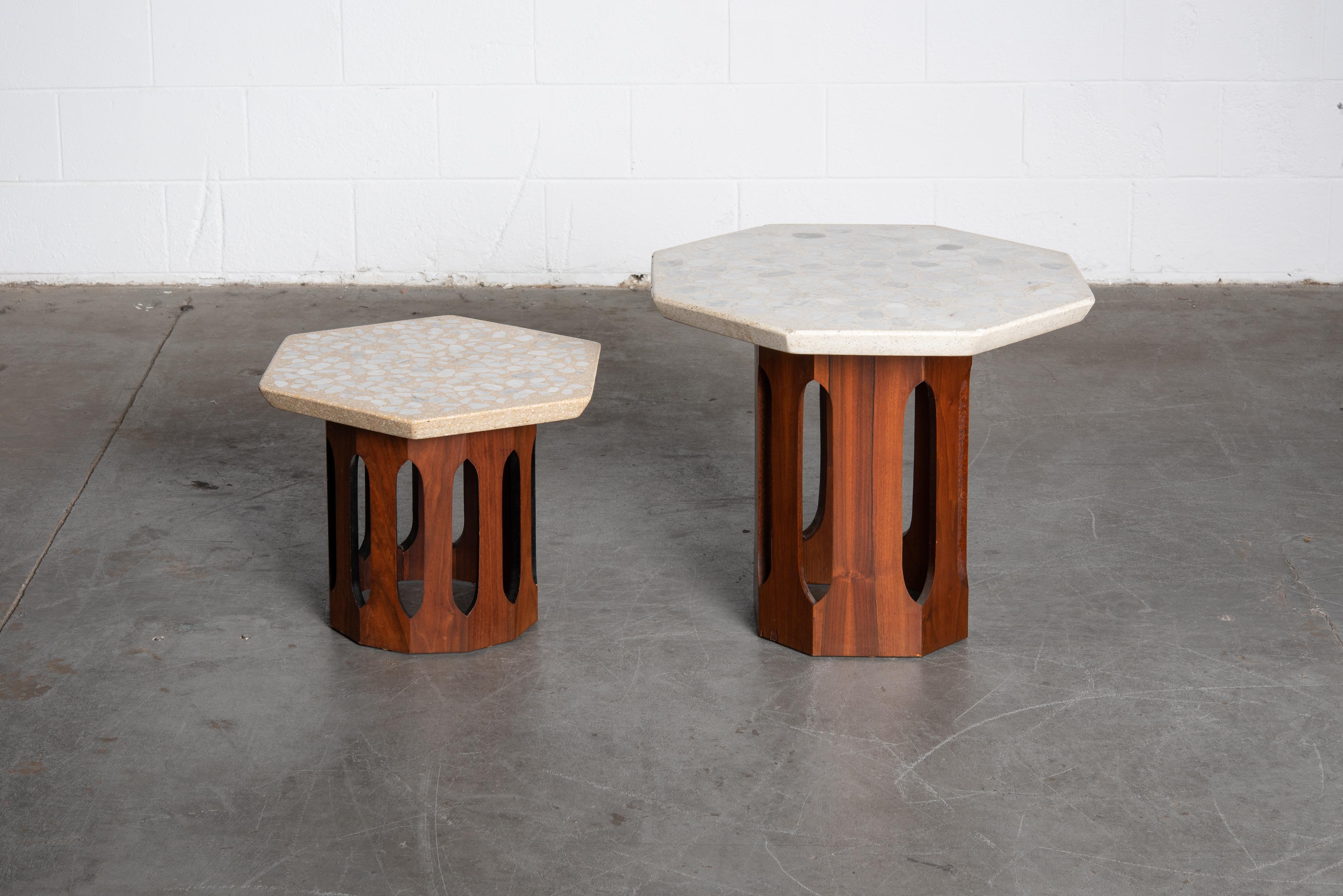 Terrazzo and Walnut Harvey Probber Style Side and Coffee Tables Set, c. 1960 1