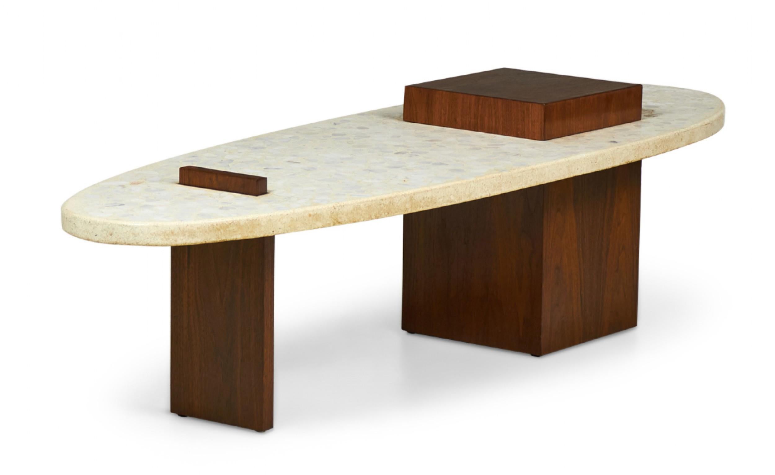 Mid-Century Modern Terrazzo and Walnut Surfboard-Form Coffee Table 'Manner of Harvey Probber' For Sale