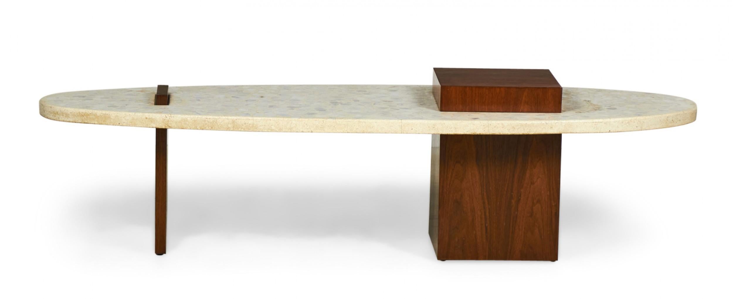 American Terrazzo and Walnut Surfboard-Form Coffee Table 'Manner of Harvey Probber' For Sale