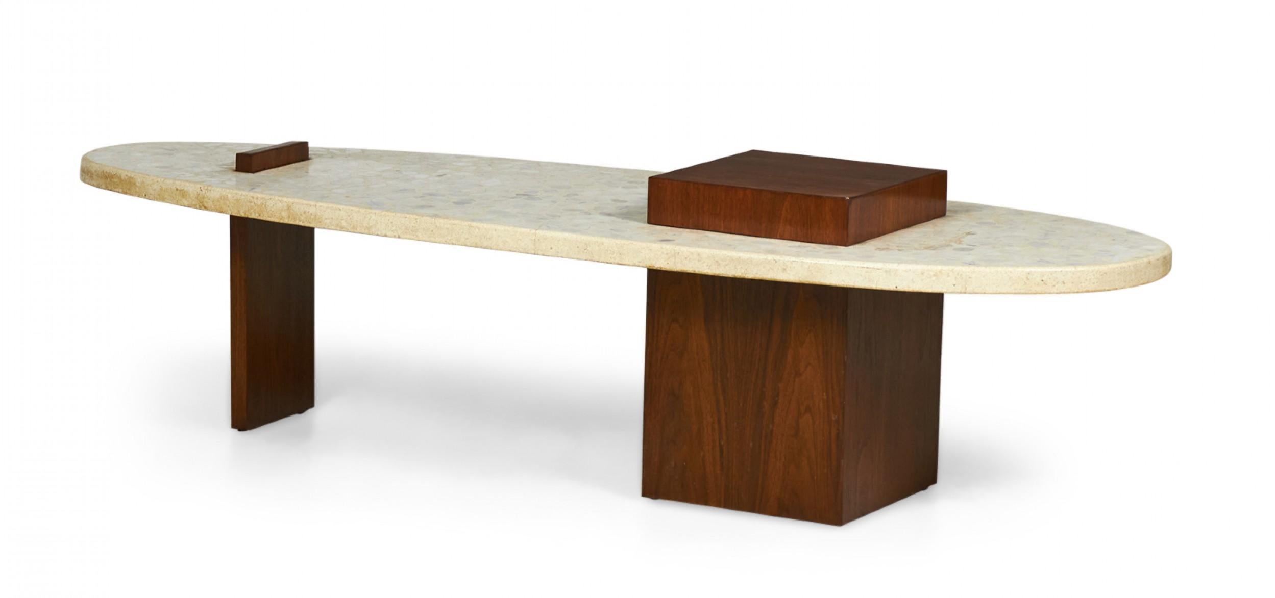 Terrazzo and Walnut Surfboard-Form Coffee Table 'Manner of Harvey Probber' In Good Condition For Sale In New York, NY