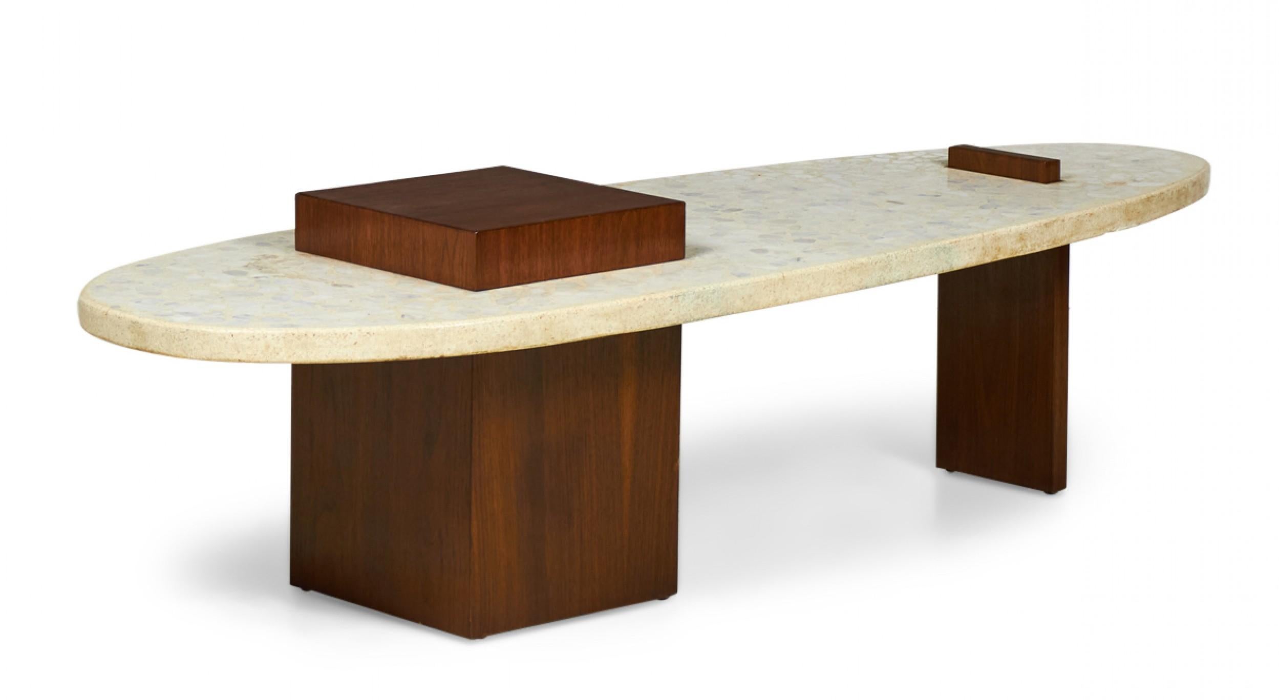 Marble Terrazzo and Walnut Surfboard-Form Coffee Table 'Manner of Harvey Probber' For Sale
