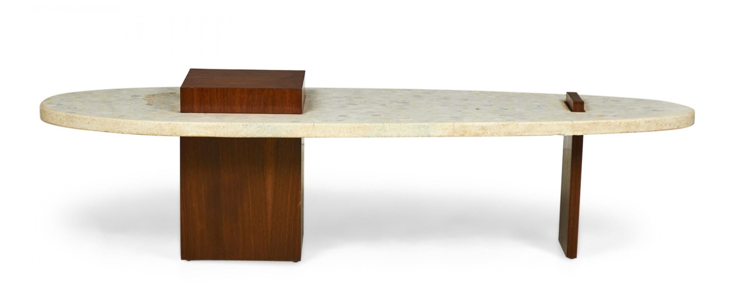 Terrazzo and Walnut Surfboard-Form Coffee Table 'Manner of Harvey Probber' For Sale 1
