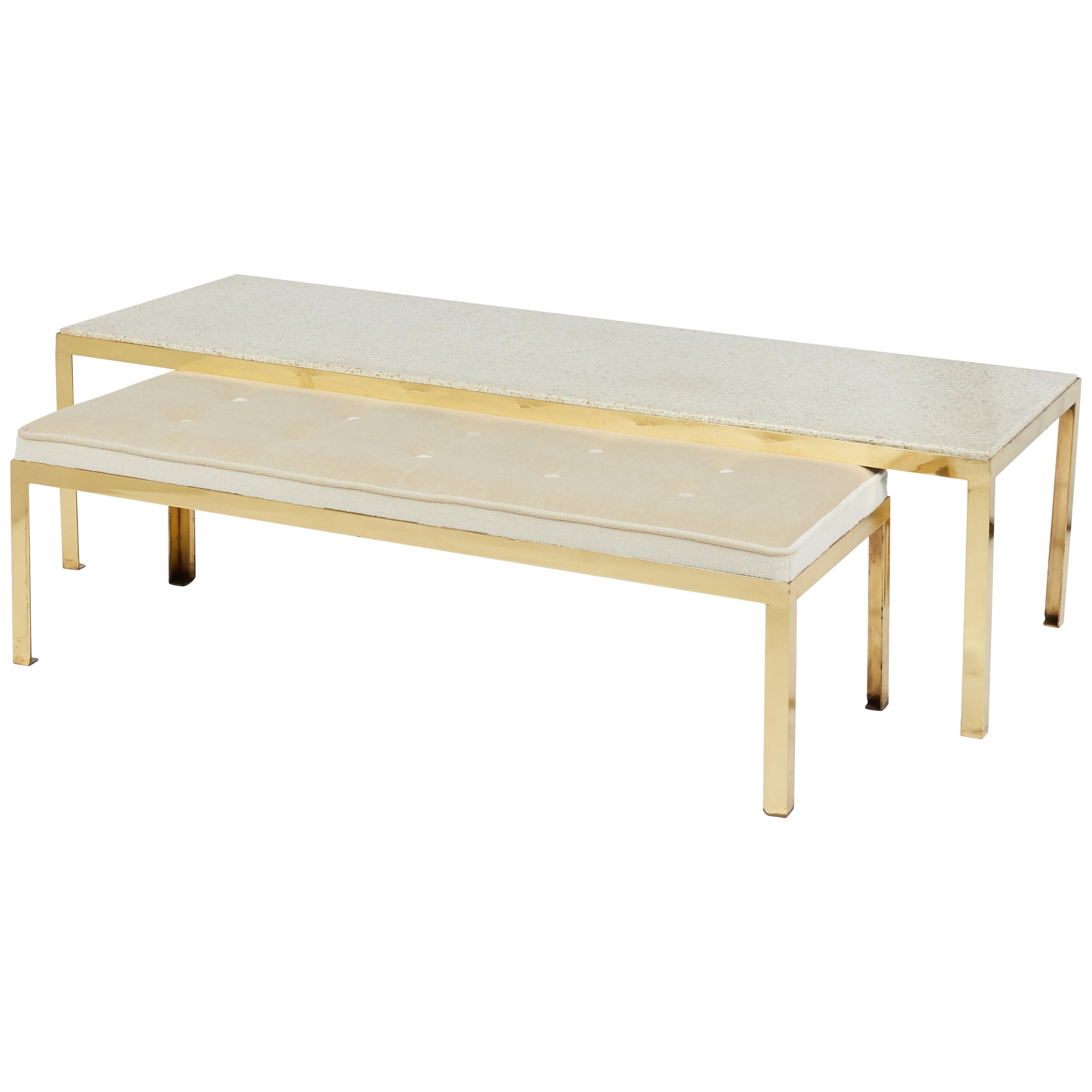 Terrazzo Coffee Table on Brass Frame with Matching Bench