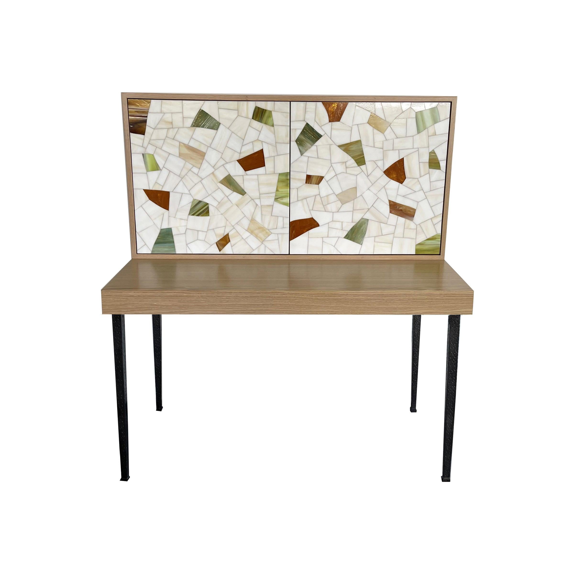 Modern Terrazzo Desk with Milano Steel Base and Natural Oak by Ercole Home For Sale