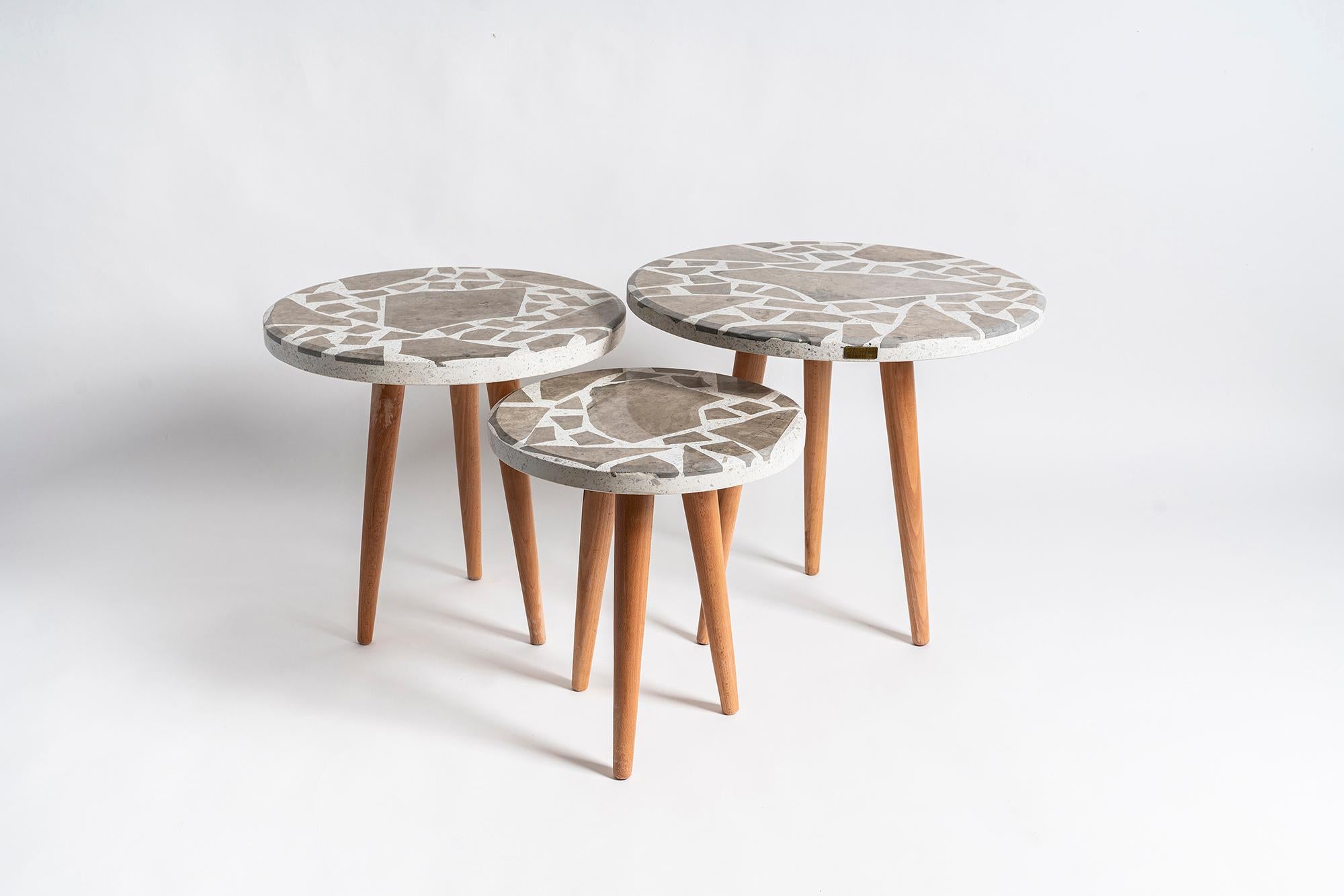 Arts and Crafts Terrazzo Nesting Tables BEYA For Sale