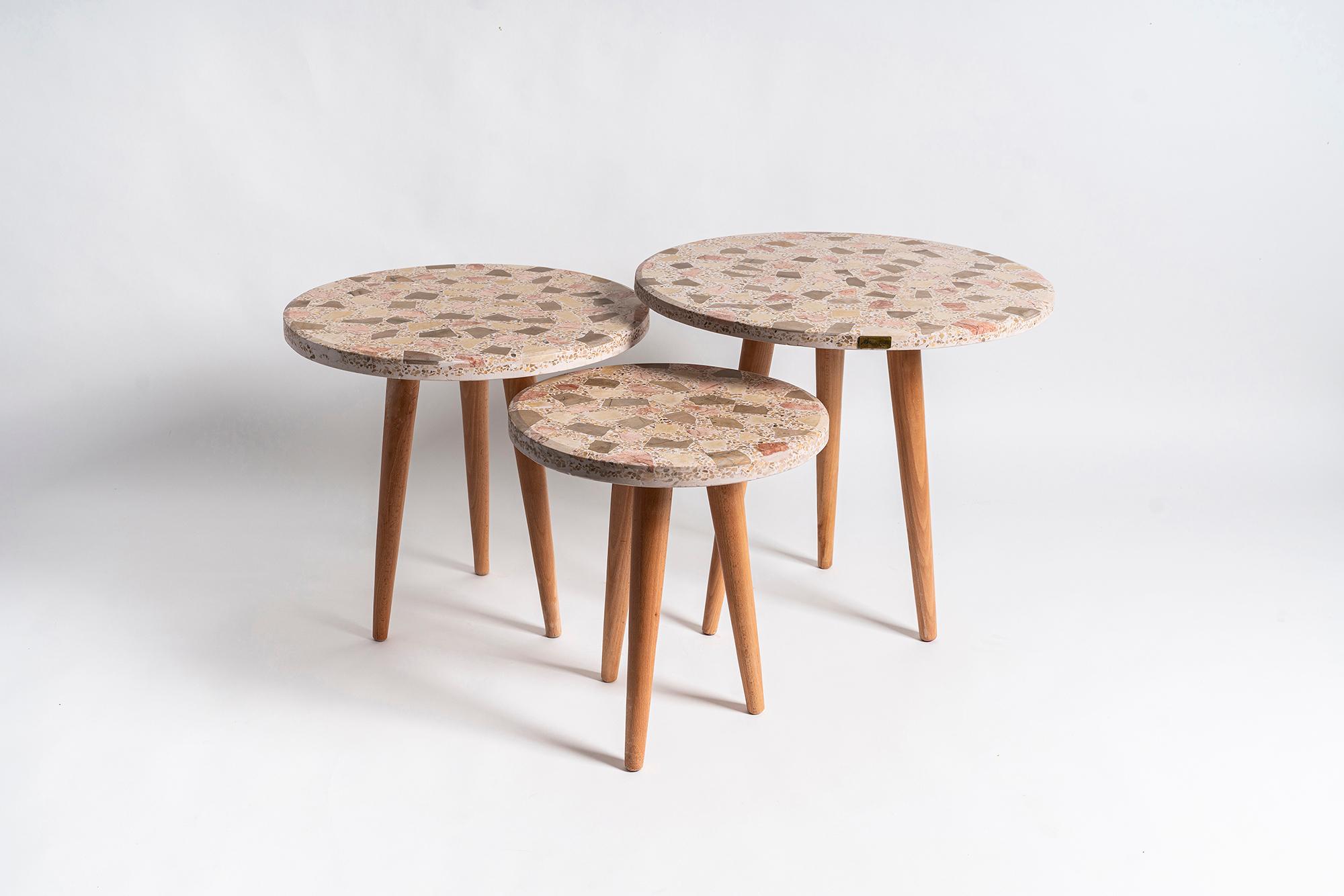 Chamfered Terrazzo Nesting Tables DIANA For Sale