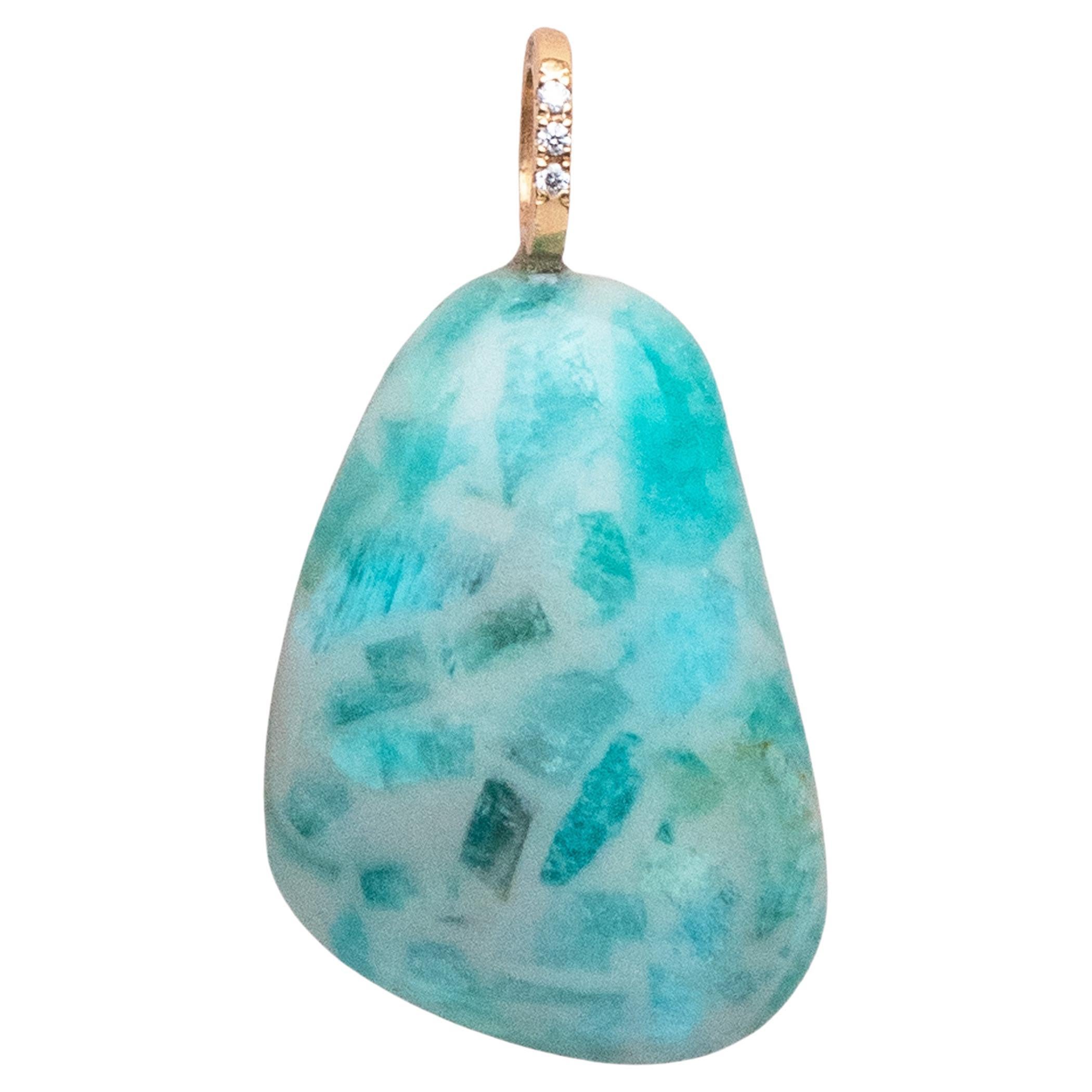 TERRAZZO Pebble pendant, Blue with Turquoise, Opal, and Tourmaline Flakes, 18k