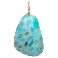 TERRAZZO Pebble pendant, Blue with Turquoise, Opal, and Tourmaline Flakes, 18k