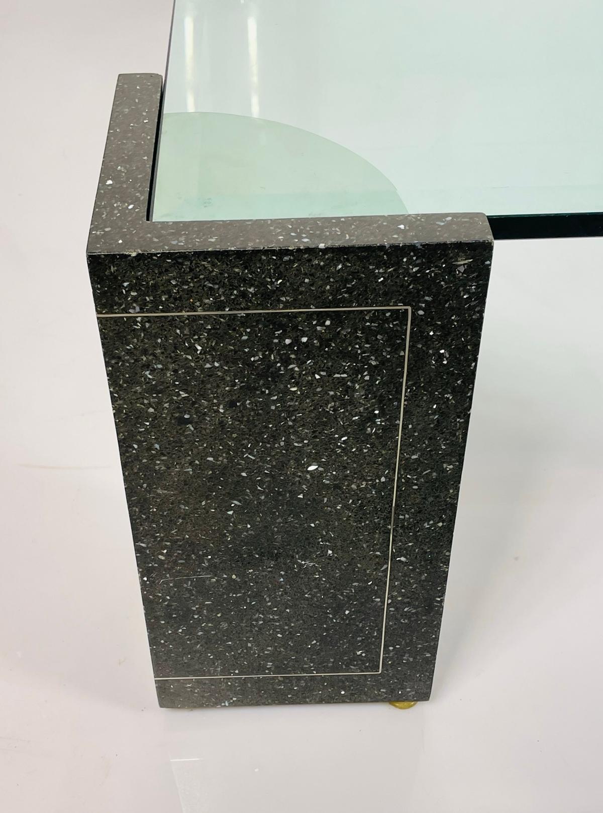 Terrazzo, Stainless Steel & Glass Coffee Table After Karl Springer, USA, 1970s For Sale 6