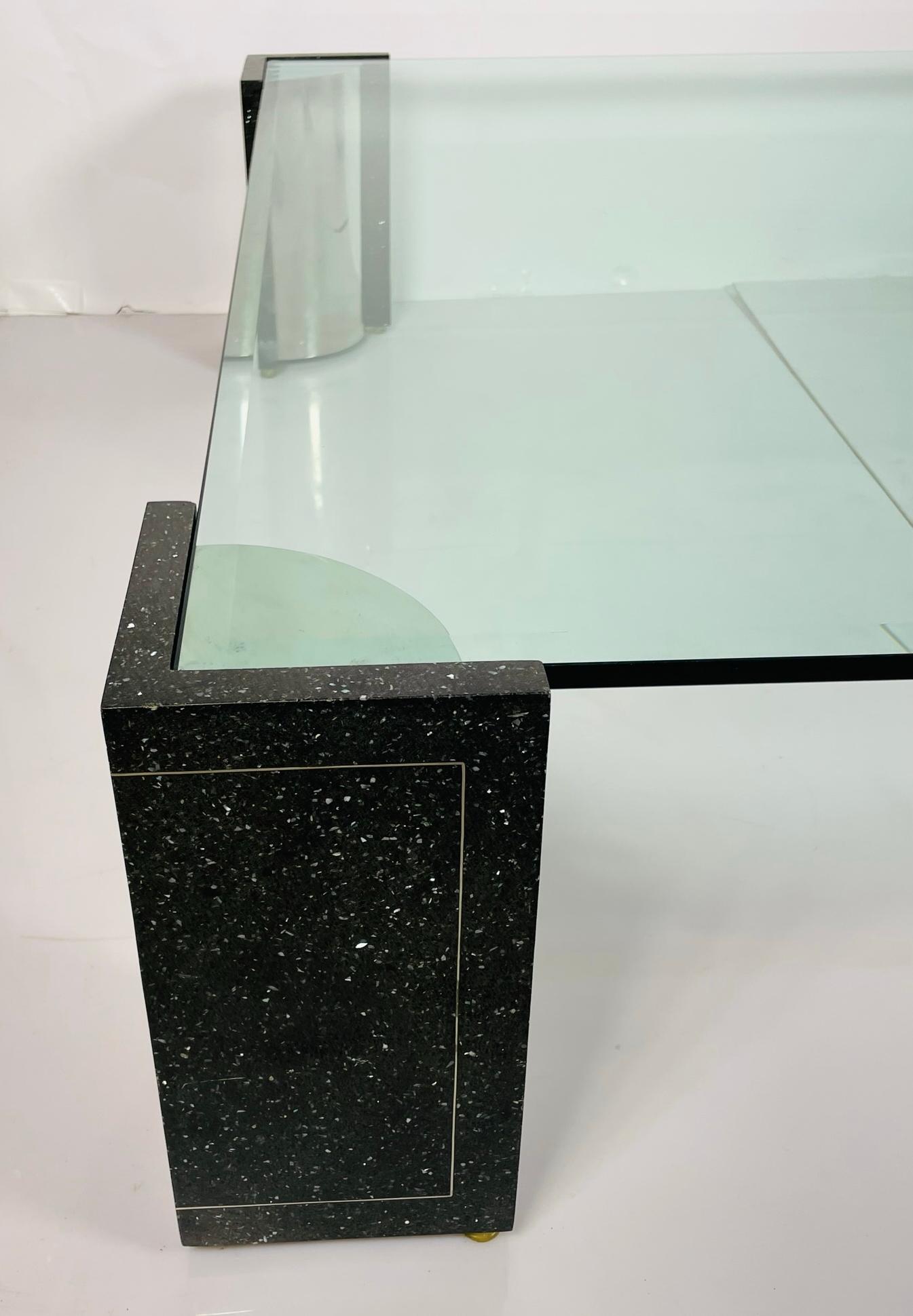 Terrazzo, Stainless Steel & Glass Coffee Table After Karl Springer, USA, 1970s For Sale 8