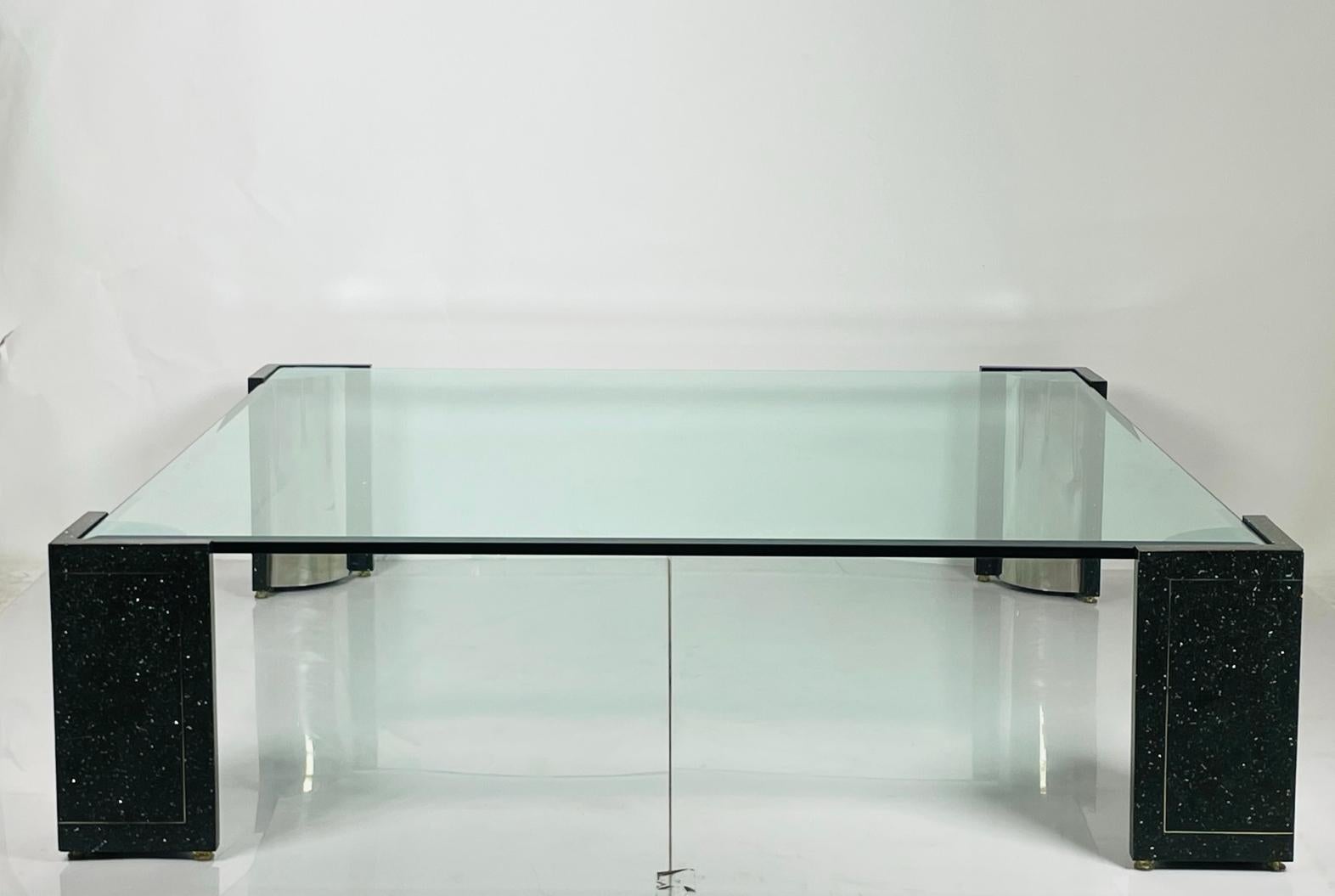 Mid-Century Modern Terrazzo, Stainless Steel & Glass Coffee Table After Karl Springer, USA, 1970s For Sale