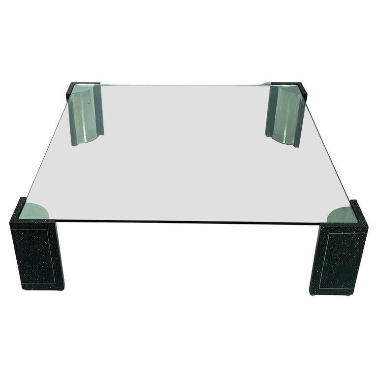 Terrazzo, Stainless Steel & Glass Coffee Table After Karl Springer, USA, 1970s For Sale