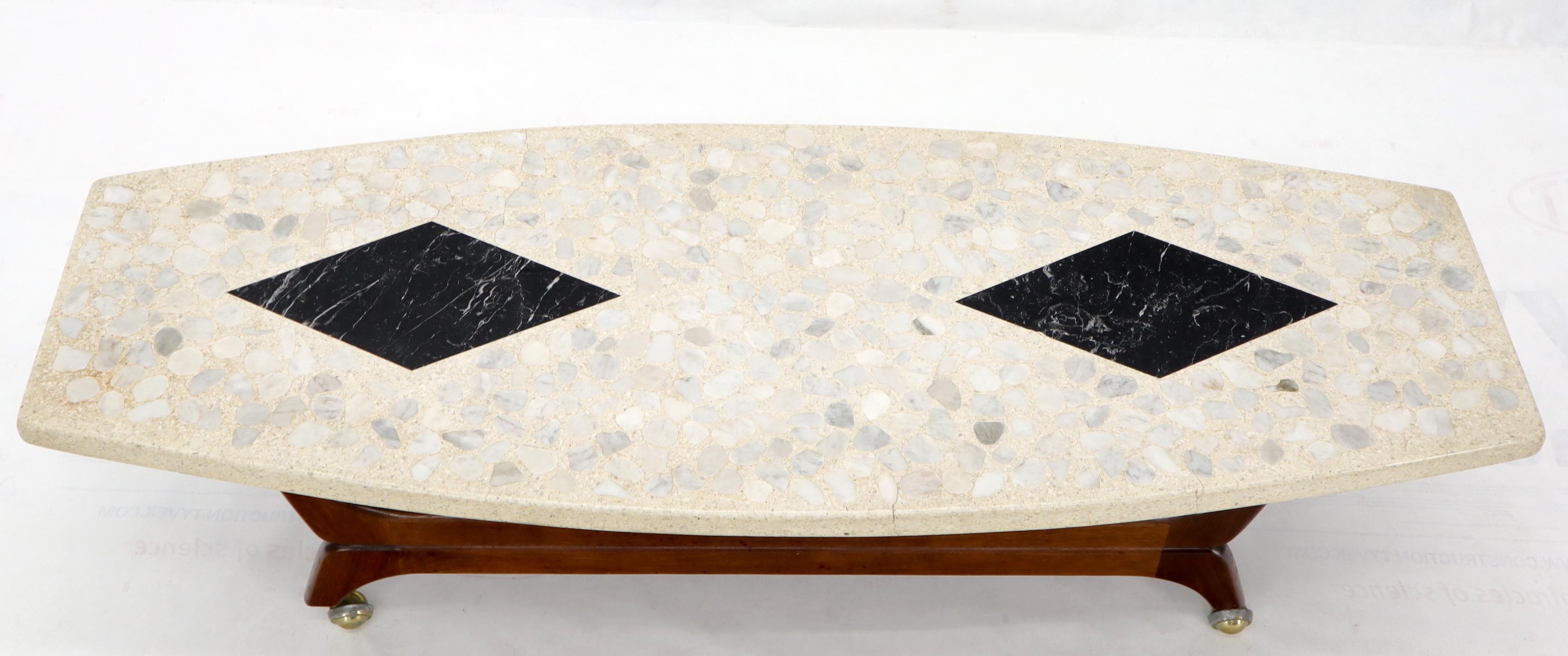 20th Century Terrazzo Stone Inlay Boat Shape Oiled Walnut Base Coffee Table For Sale